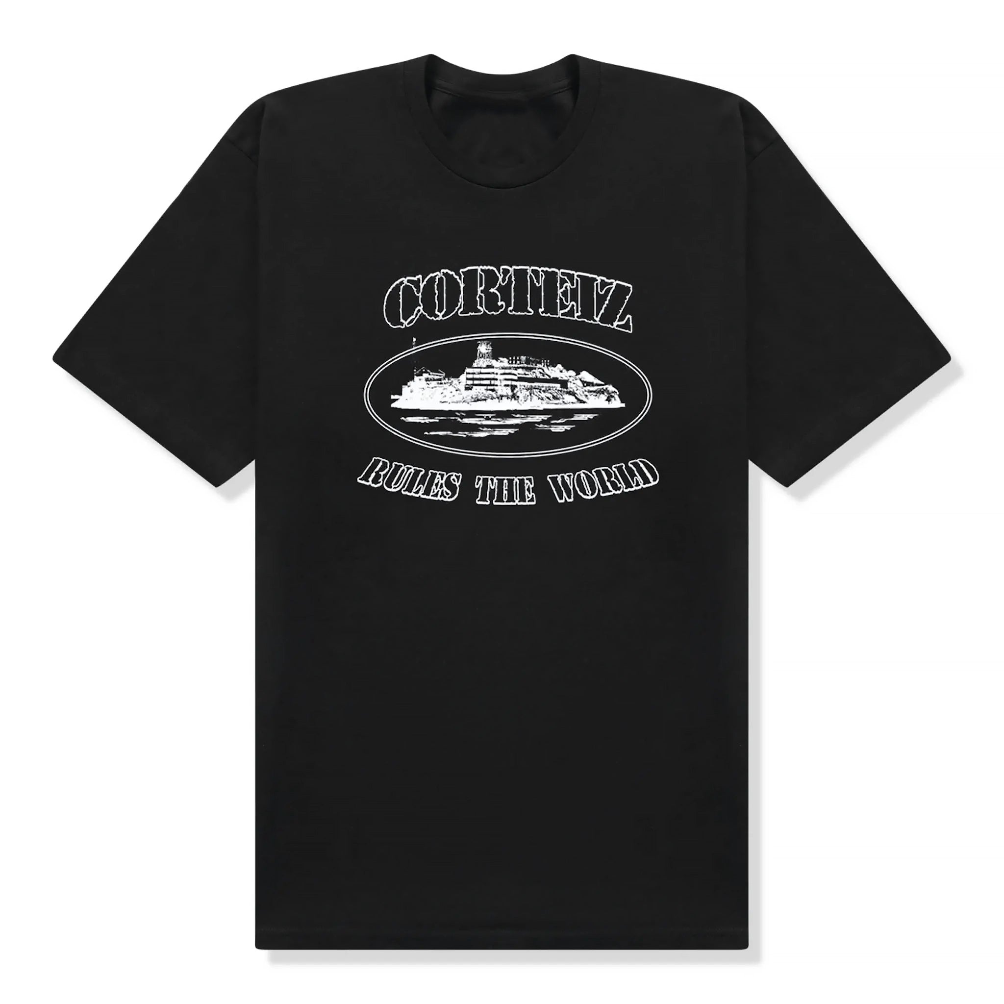 Front view of Corteiz OG Alcatraz Black T Shirt