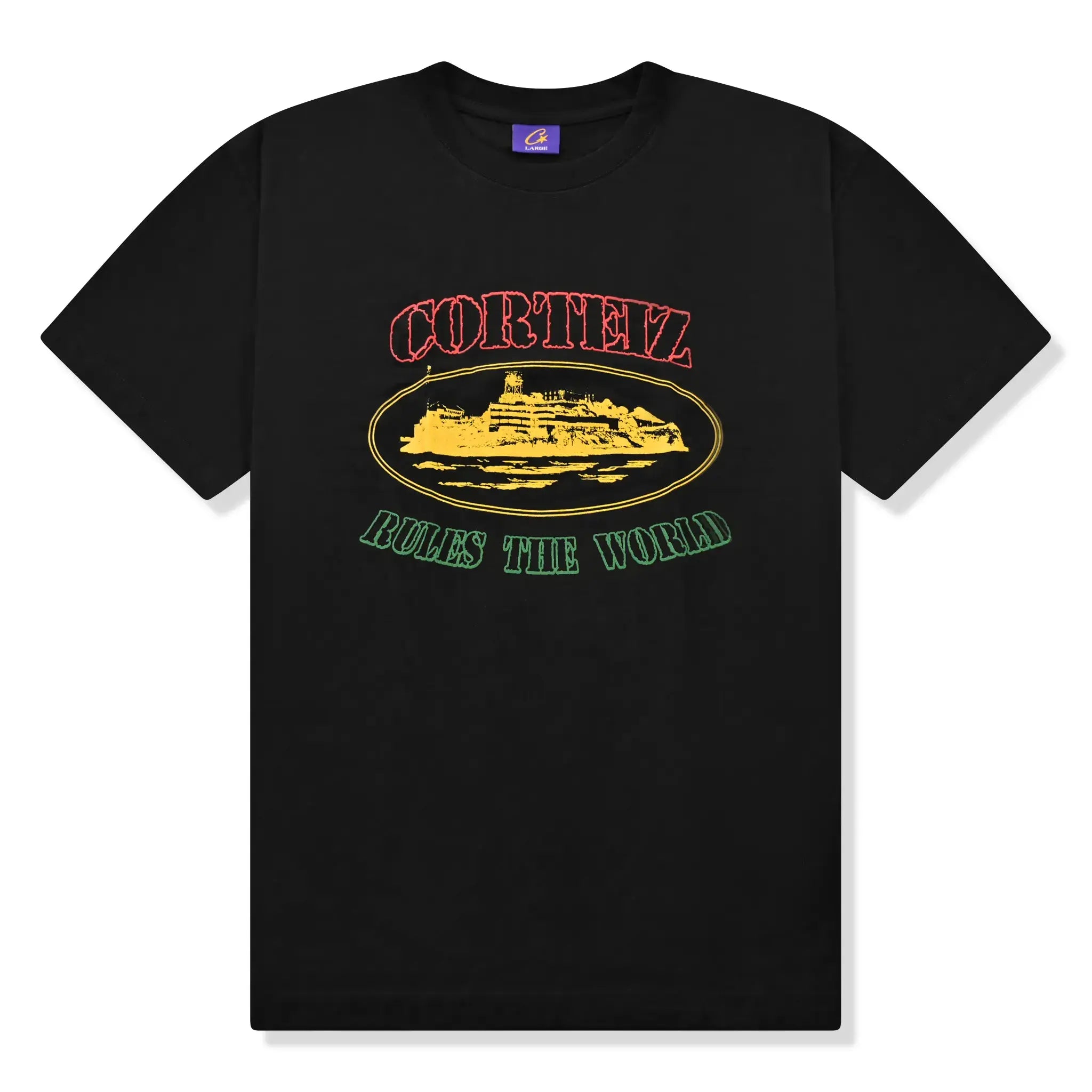 Front view of Corteiz OG Carni Alcatraz Black T Shirt