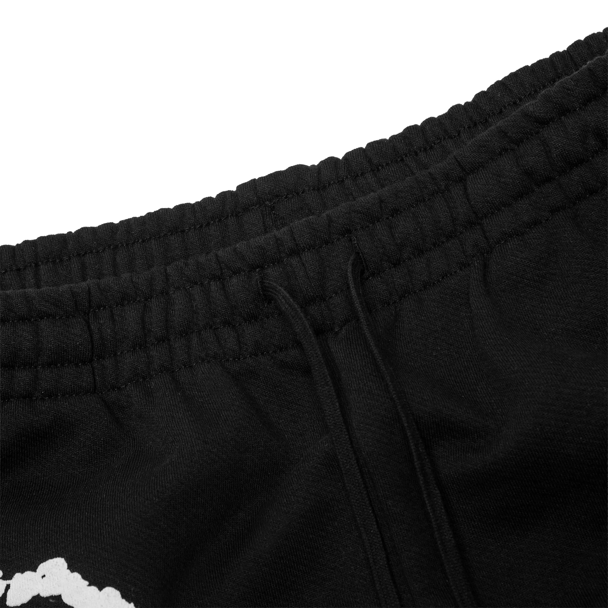 Detailed Front View of Corteiz x Denim Tears Island Wreath Black Sweatpants