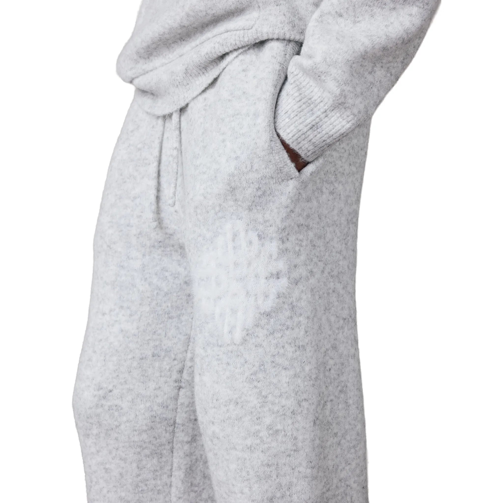 Detailed View of The Couture Club Emblem Fluff Knit Grey Marl Sweatpants TCCM3373