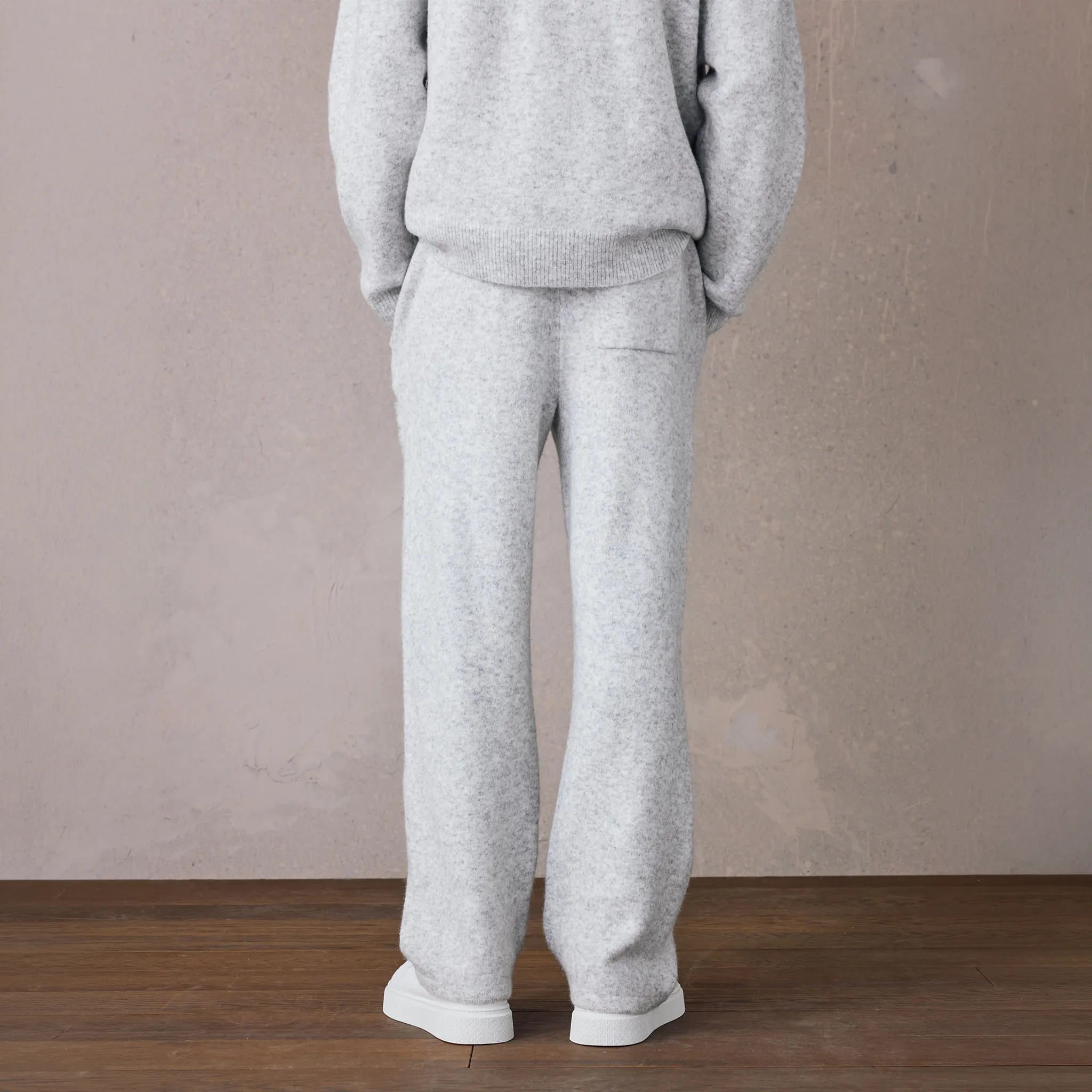 Back View of The Couture Club Emblem Fluff Knit Grey Marl Sweatpants TCCM3373