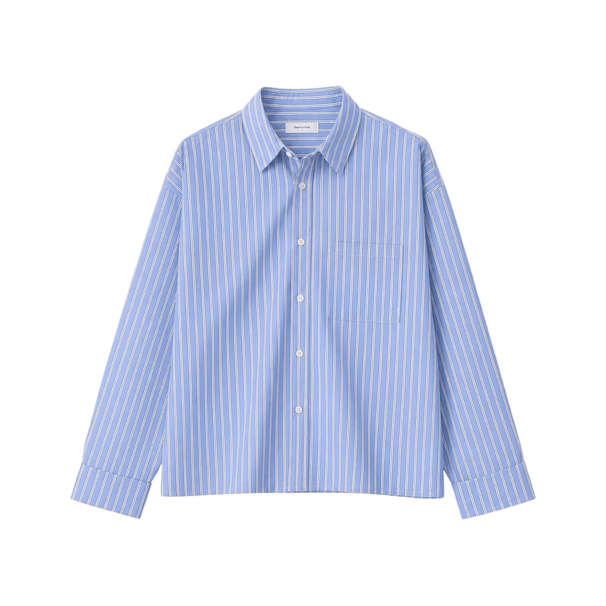 Front view of Destructive Cropped L/S Sky Pinstripe Shirts