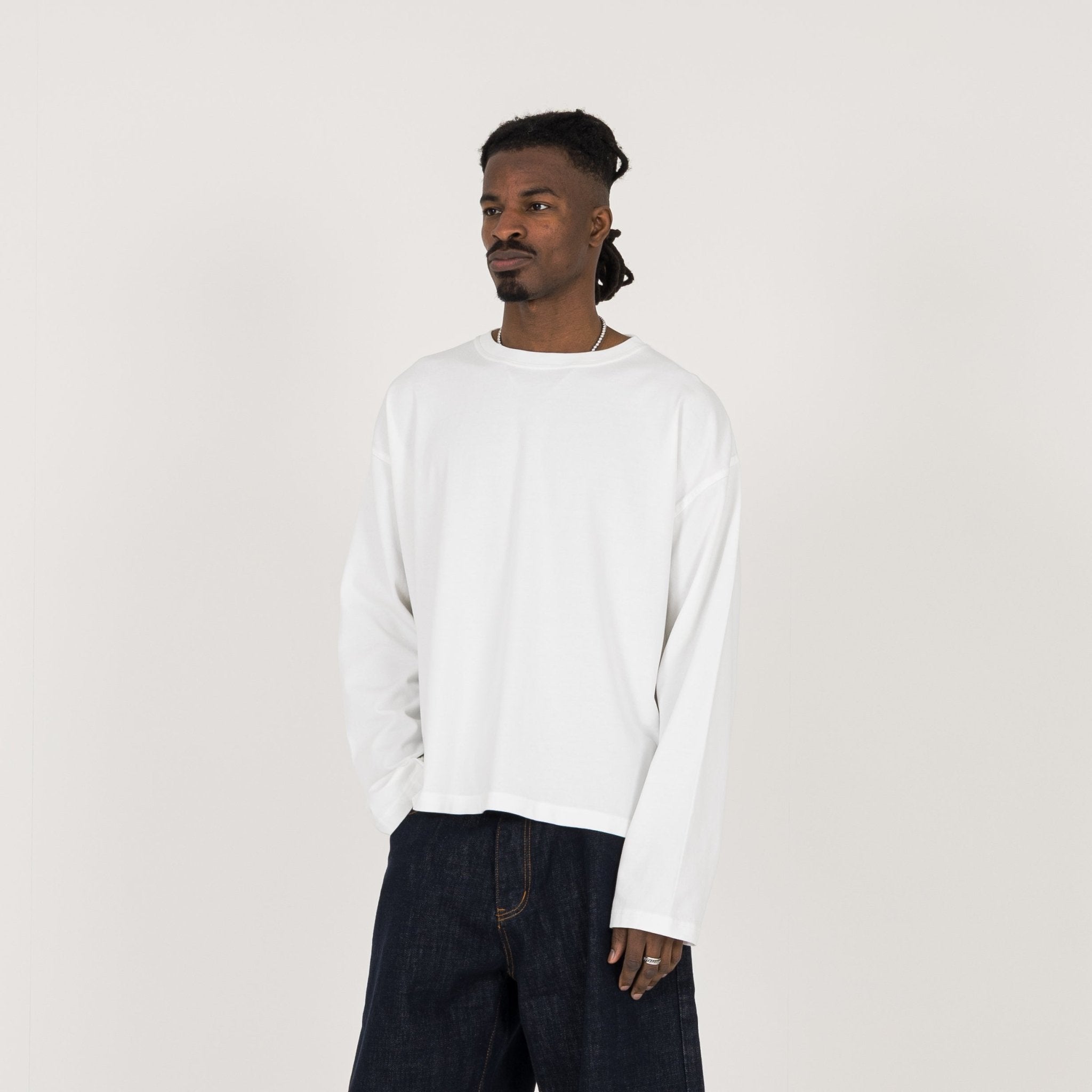 Model view of Destructive Cropped L/S Bone White T-Shirt