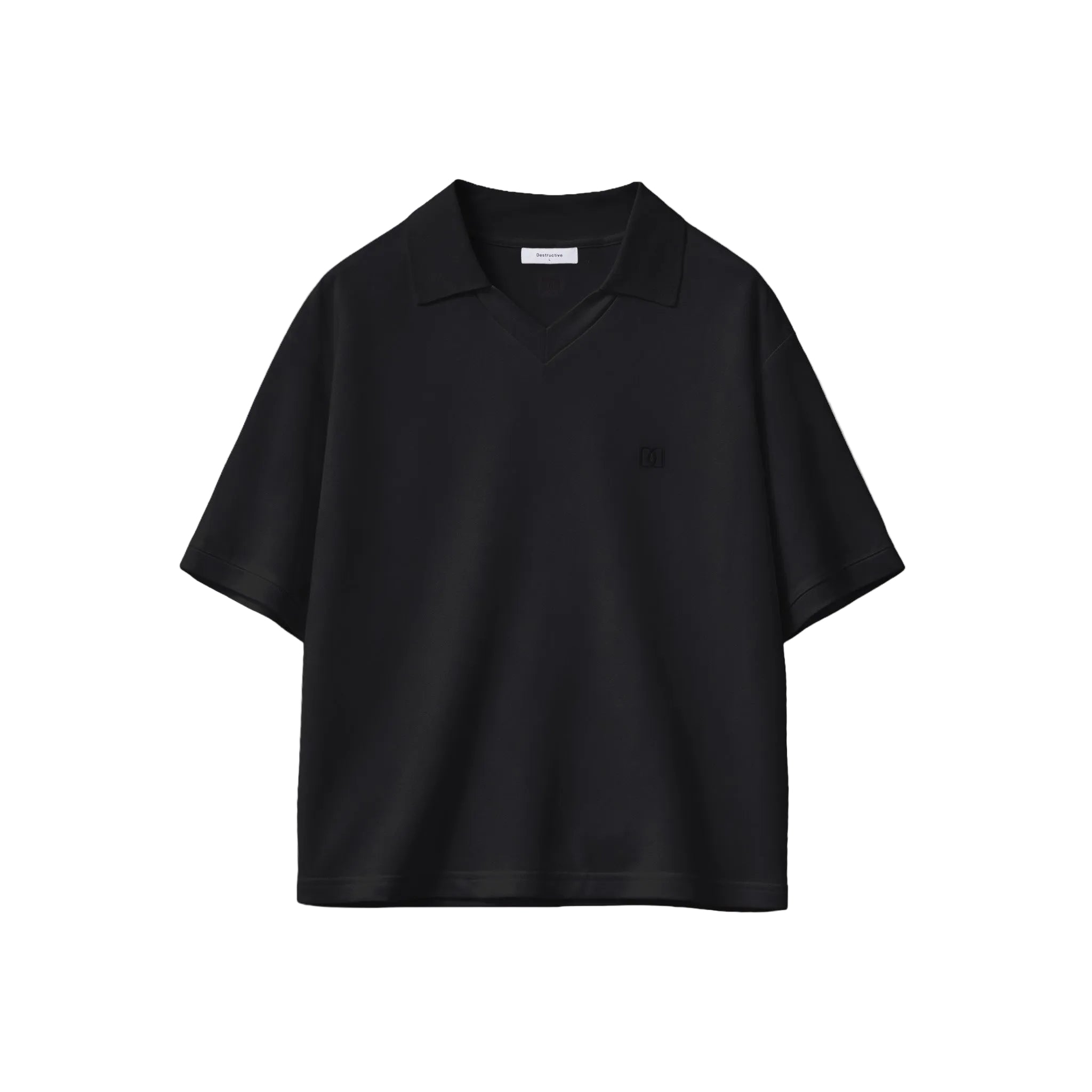 Front view of Destructive Cropped Black Polo Shirt