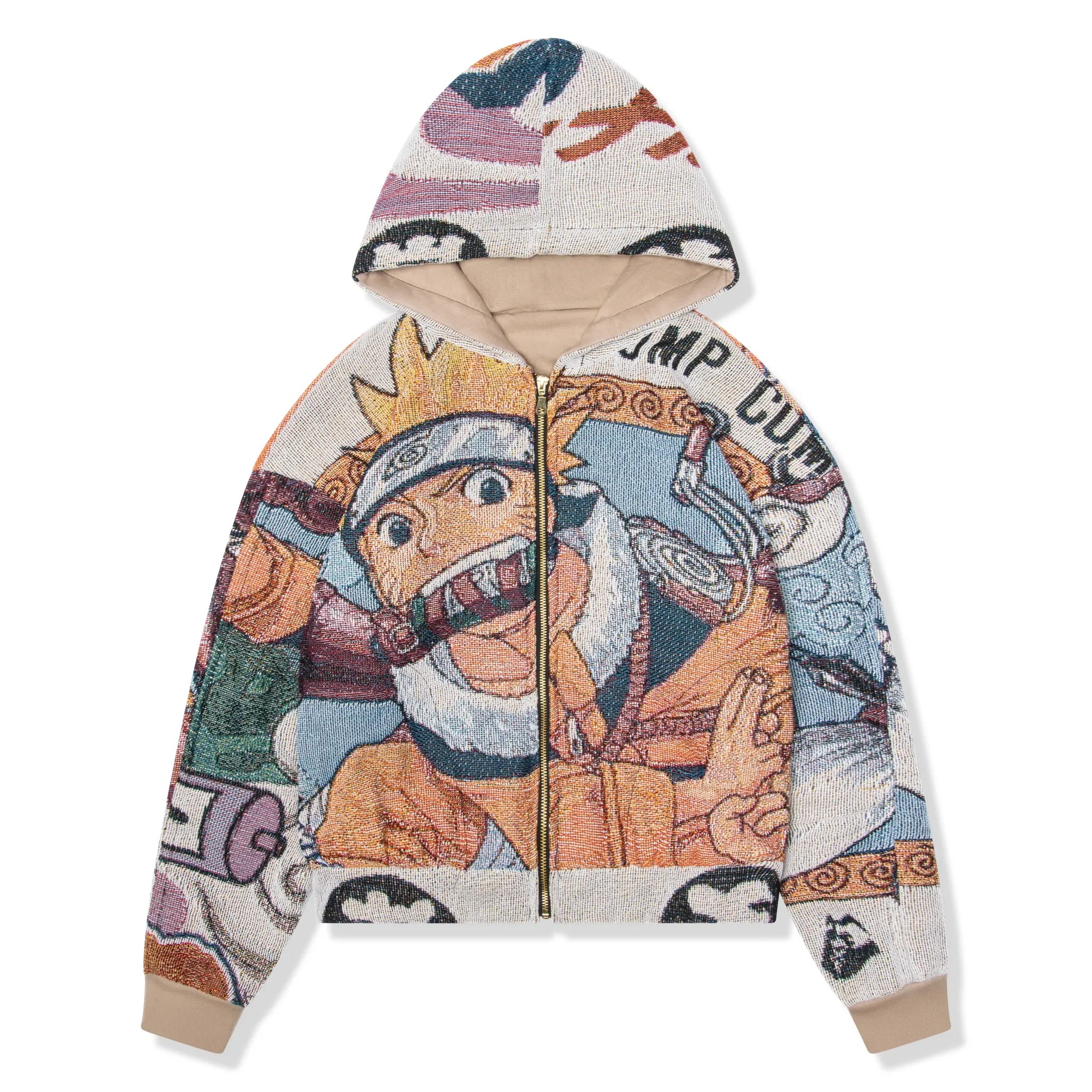 Front View of Dedictd 9Tail Tapestry Zip-Up Hoodie