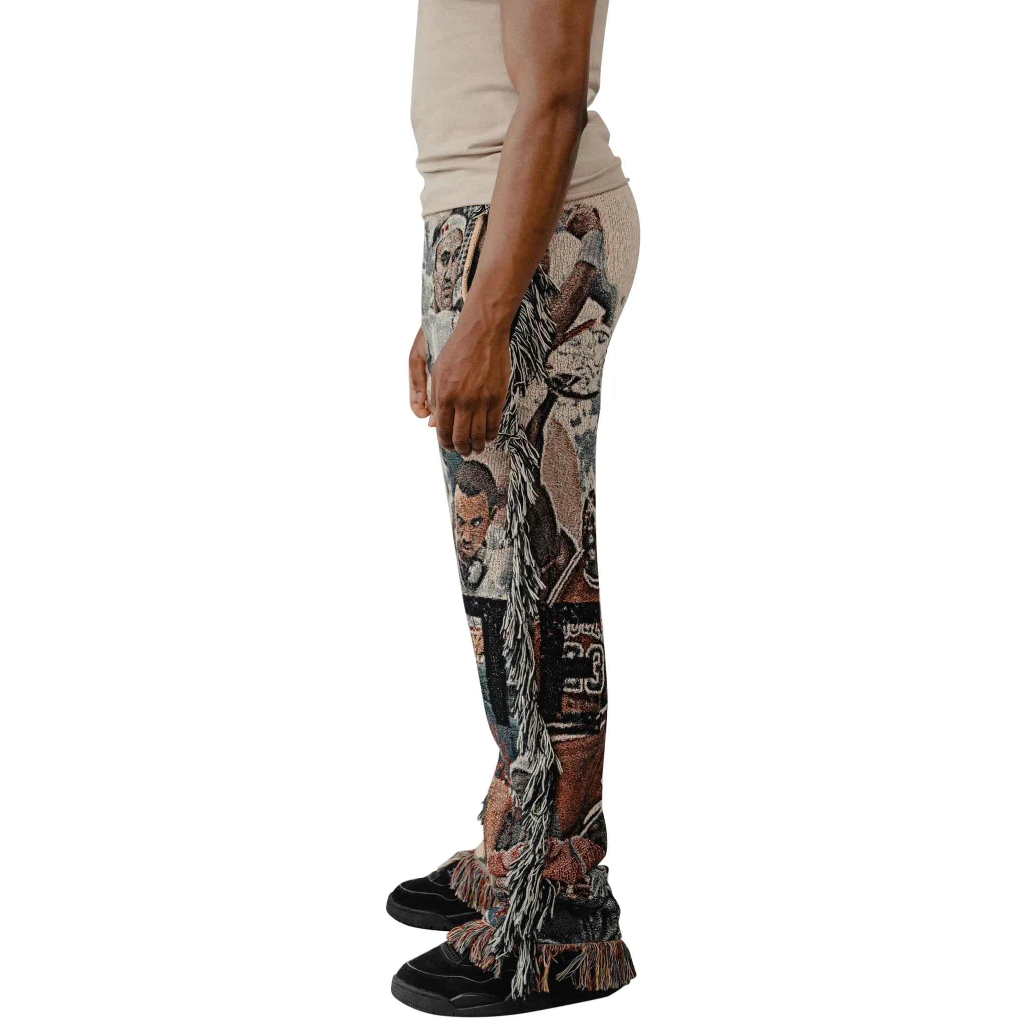 Model side view of Dedictd G.O.A.T Tapestry Pants