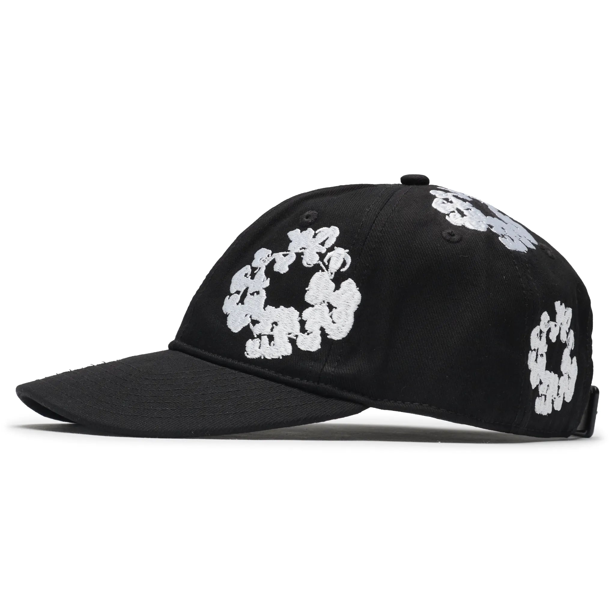 Front Side View of Denim Tears The Cotton Wreath Black Cap SS25ANE11782042