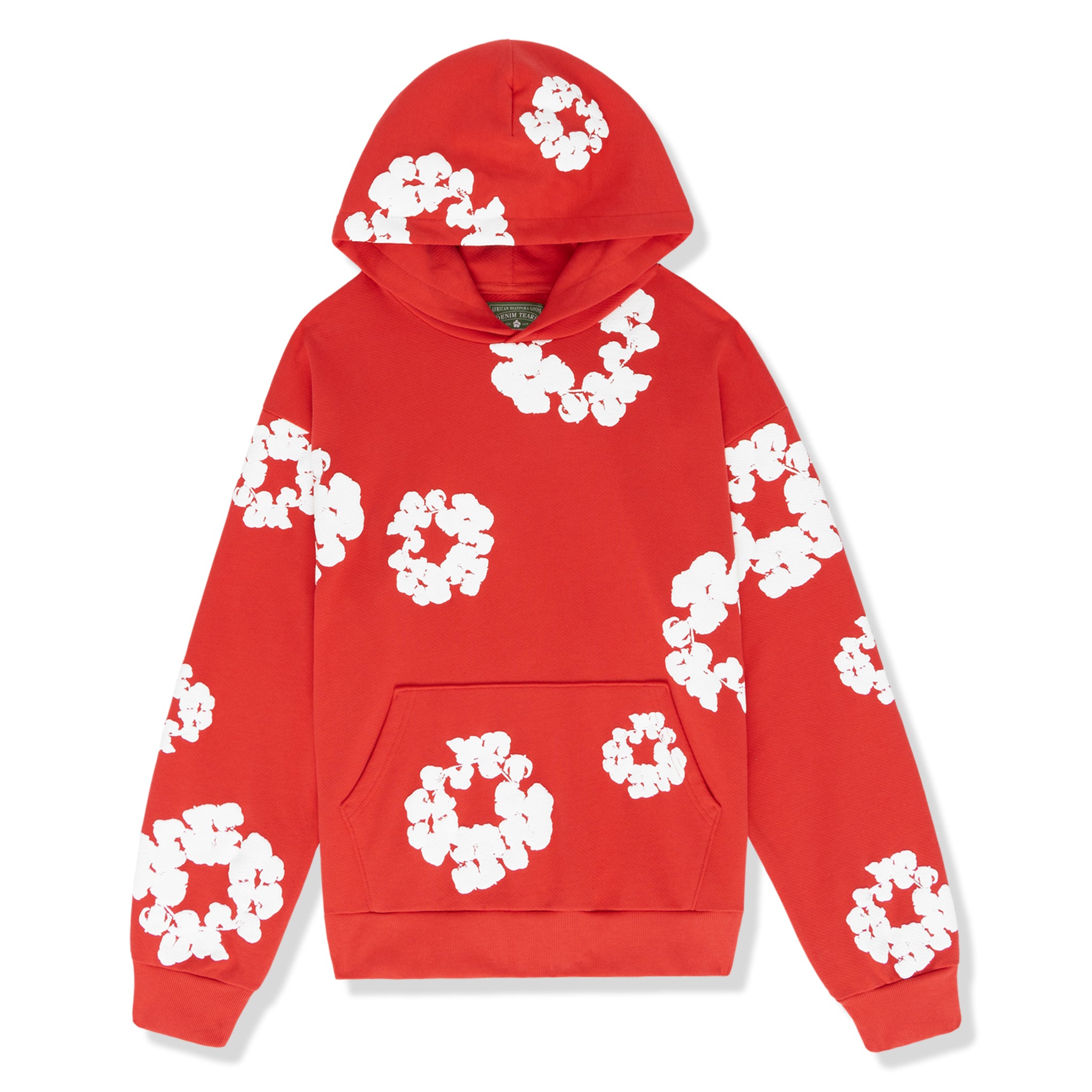 Front view of Denim Tears The Cotton Wreath Red Hoodie 