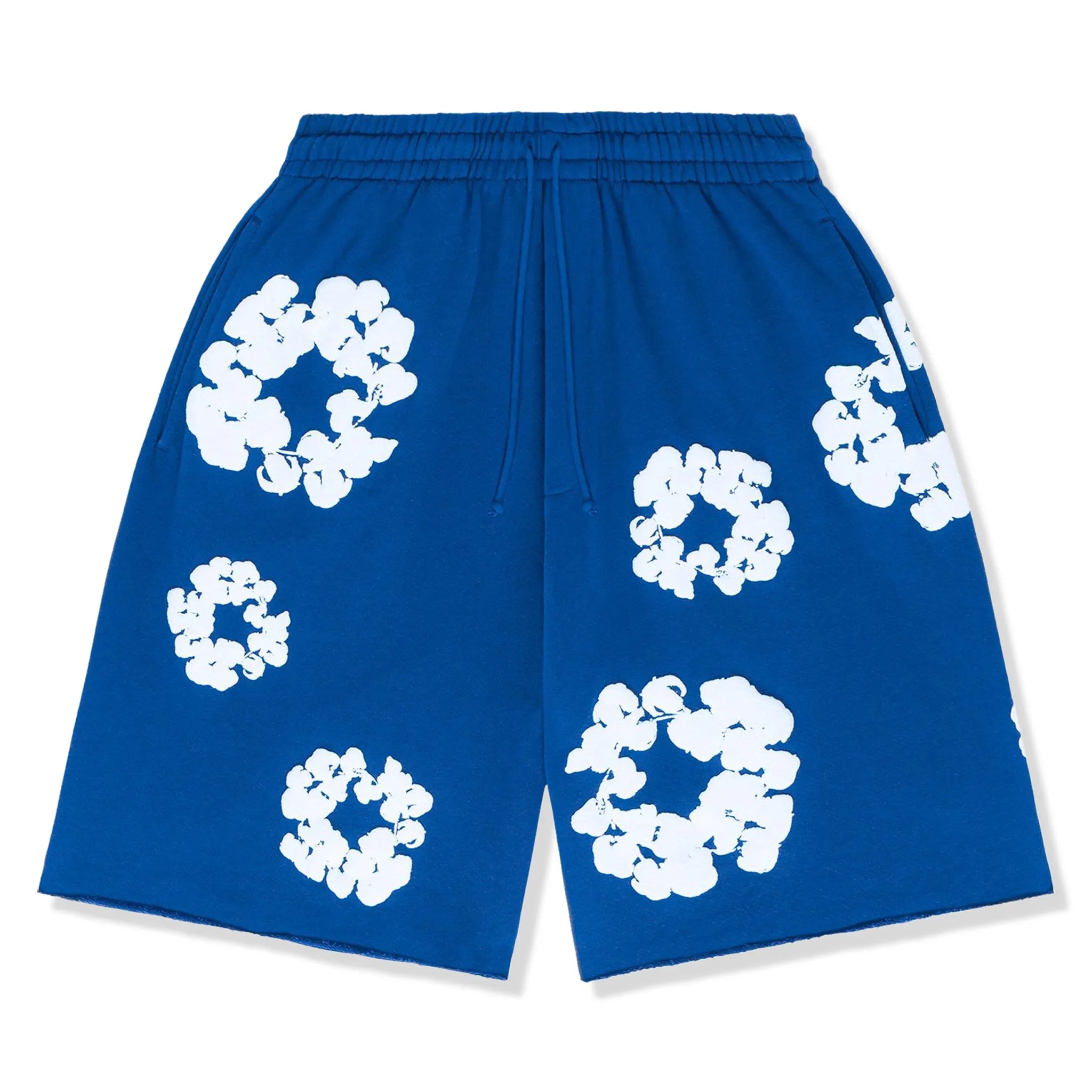 Front view of Denim Tears The Cotton Wreath Royal Blue Shorts