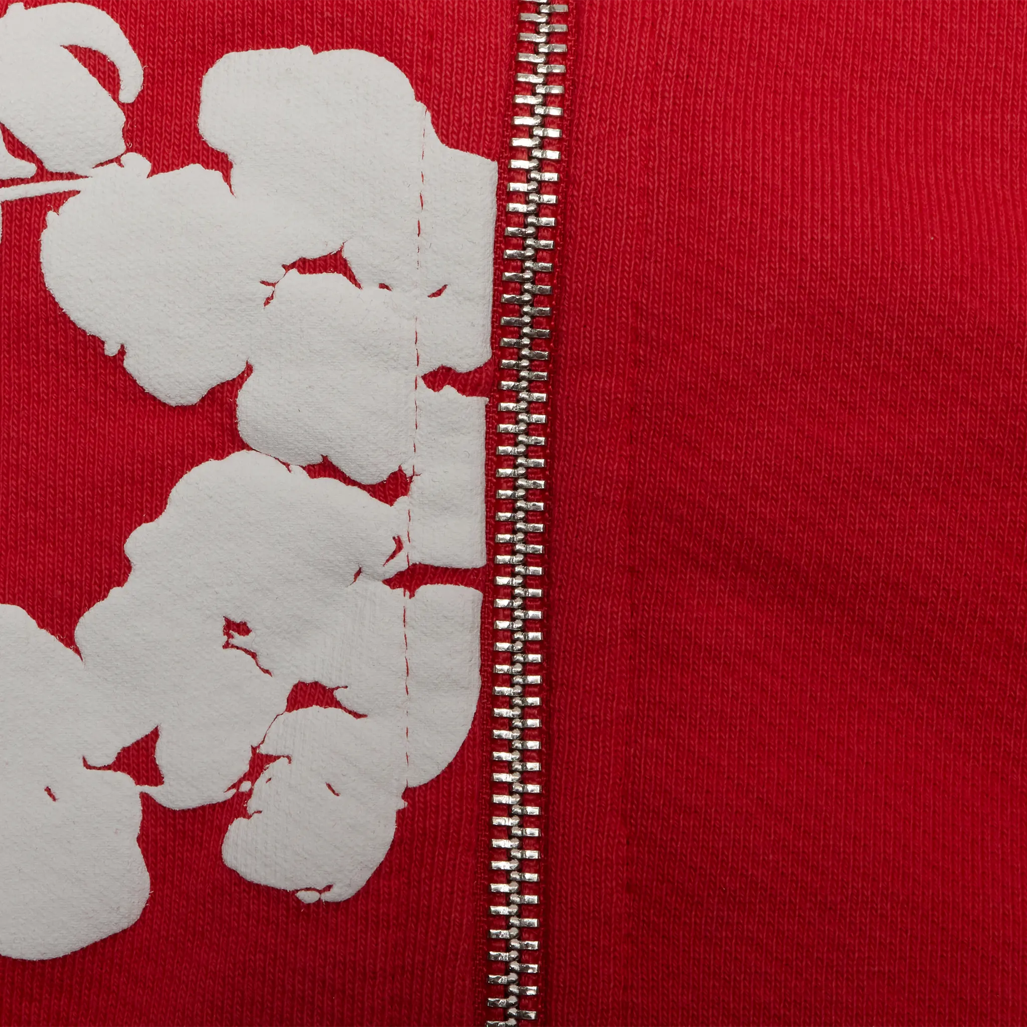 Detailed Zip View of Denim Tears The Cotton Wreath Zip Up Red Hoodie