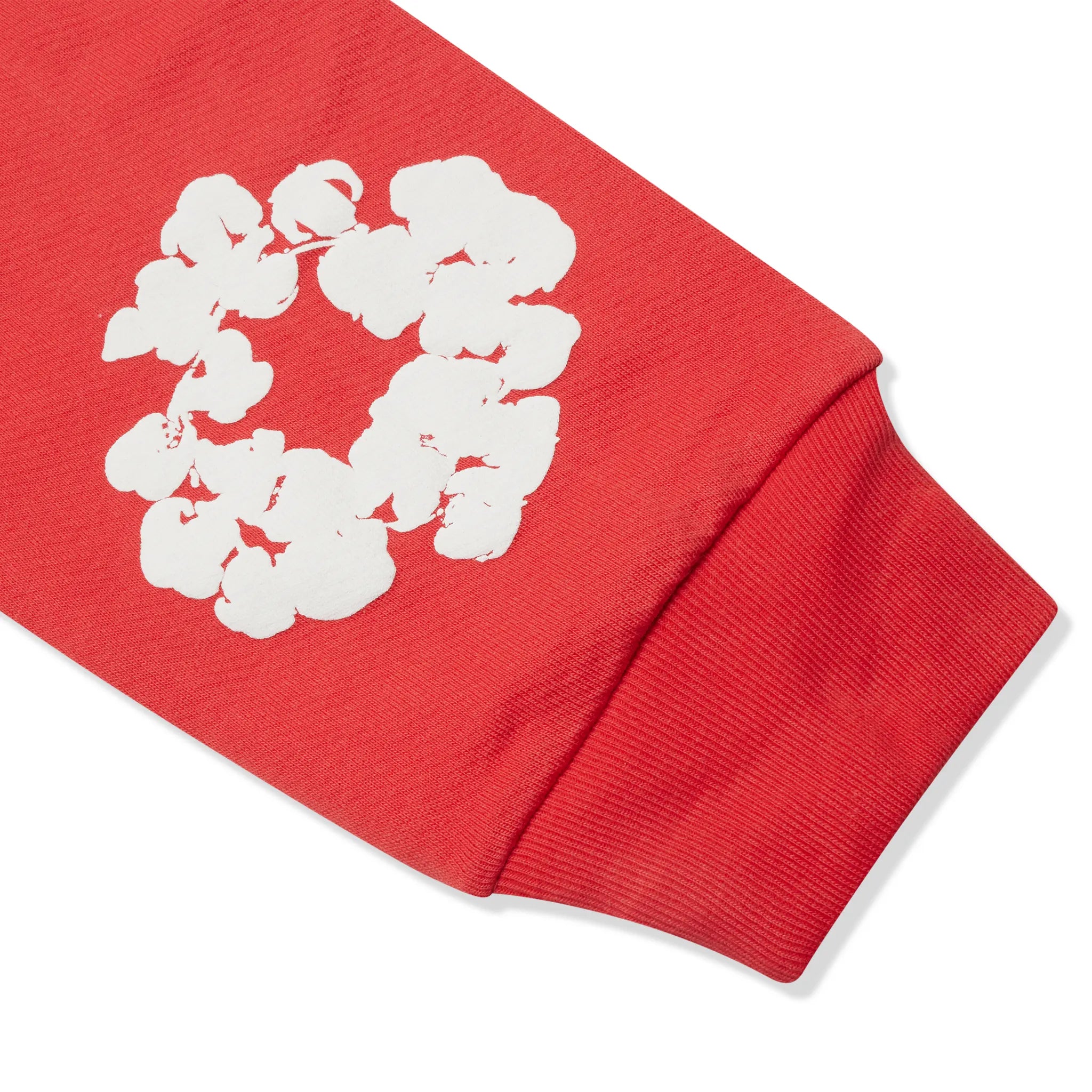 Sleeve View of Denim Tears The Cotton Wreath Zip Up Red Hoodie