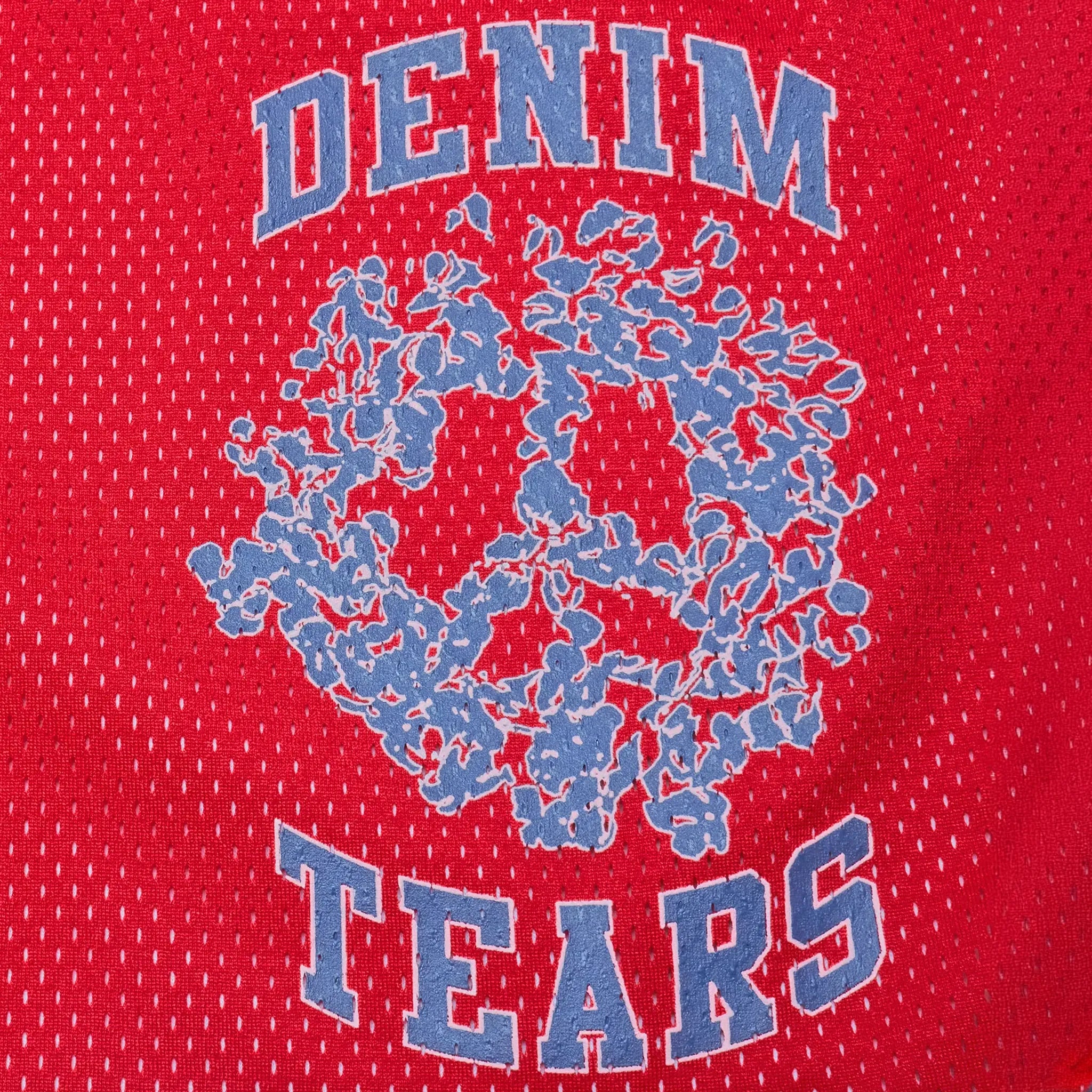 Front View of Denim Tears University Red Mesh Shorts
