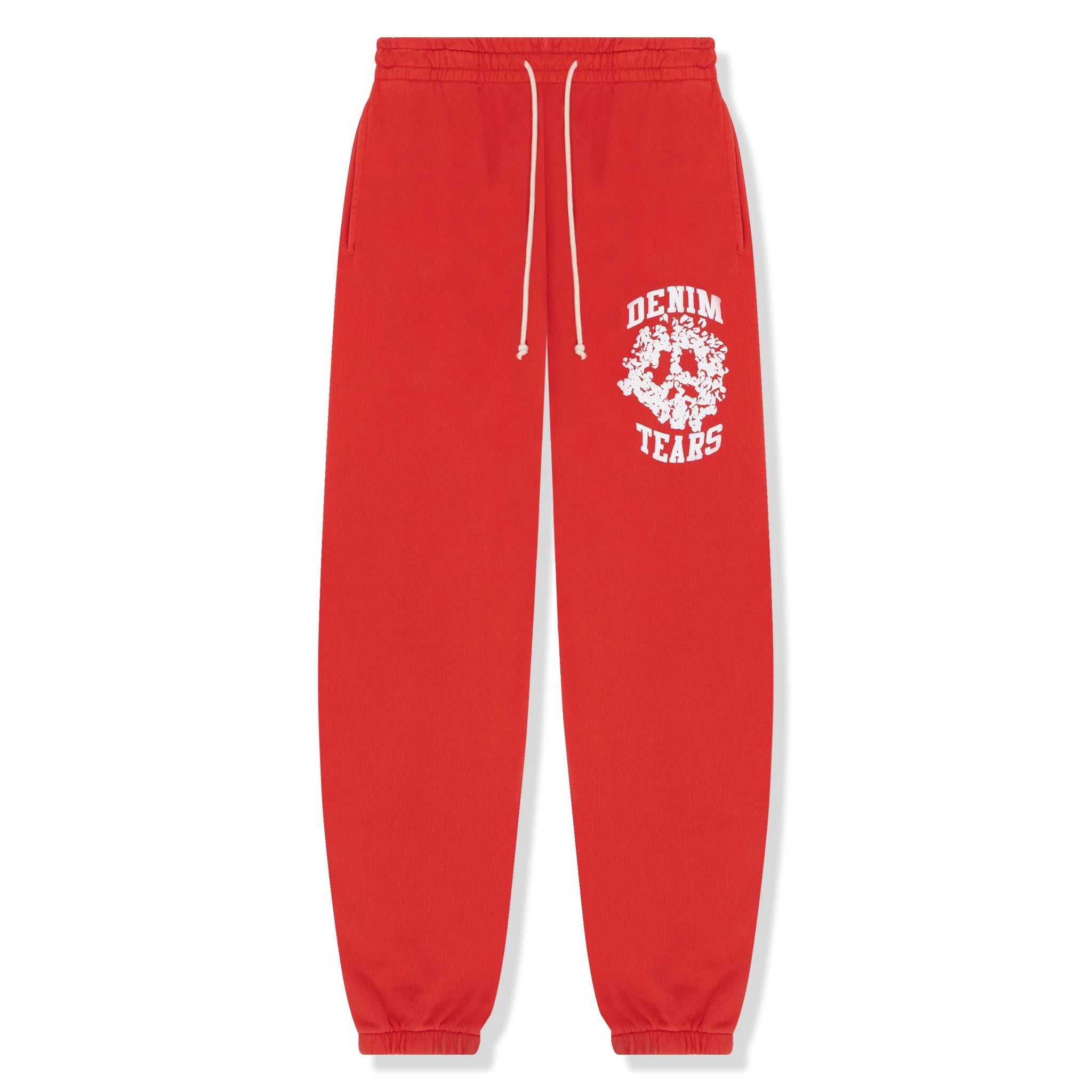 Front view of Denim Tears University Red Sweatpants