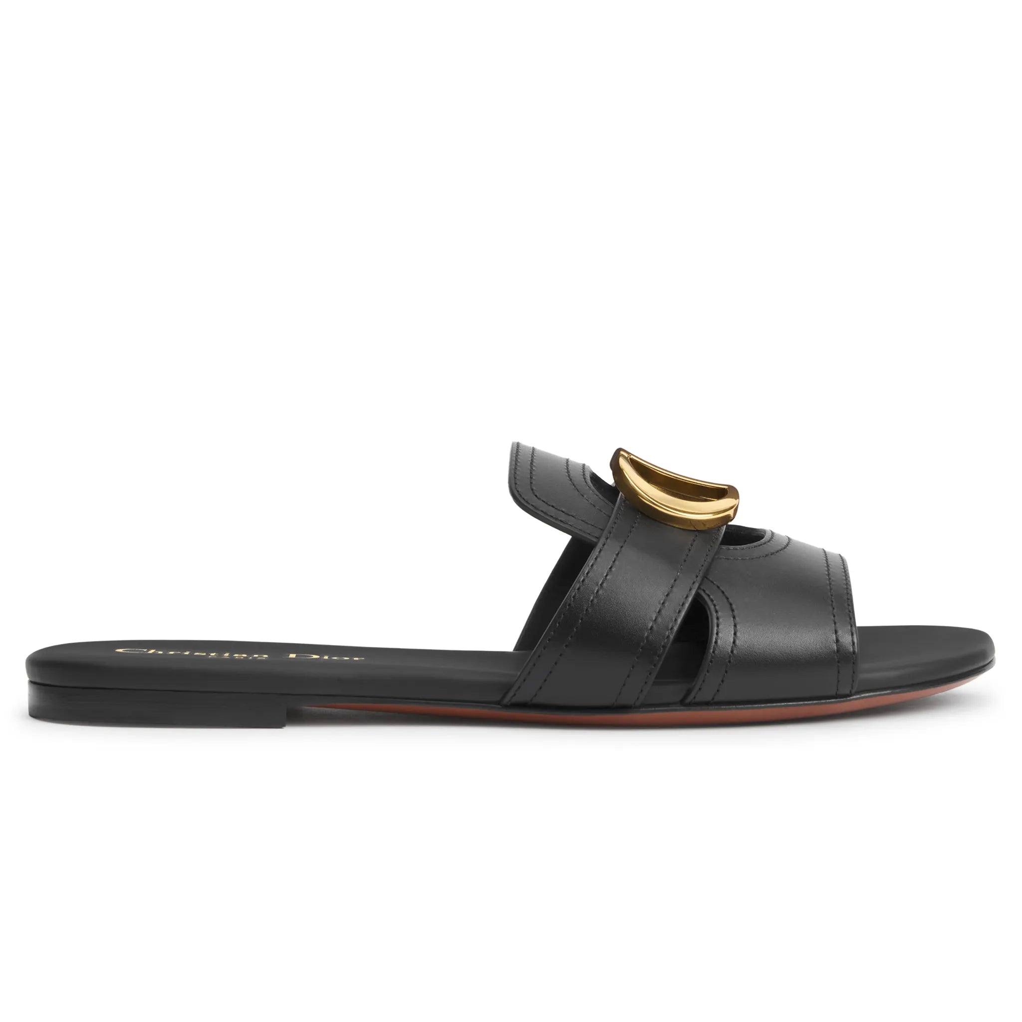 Side View of Dior 30 Montaigne Calfskin Black Slides