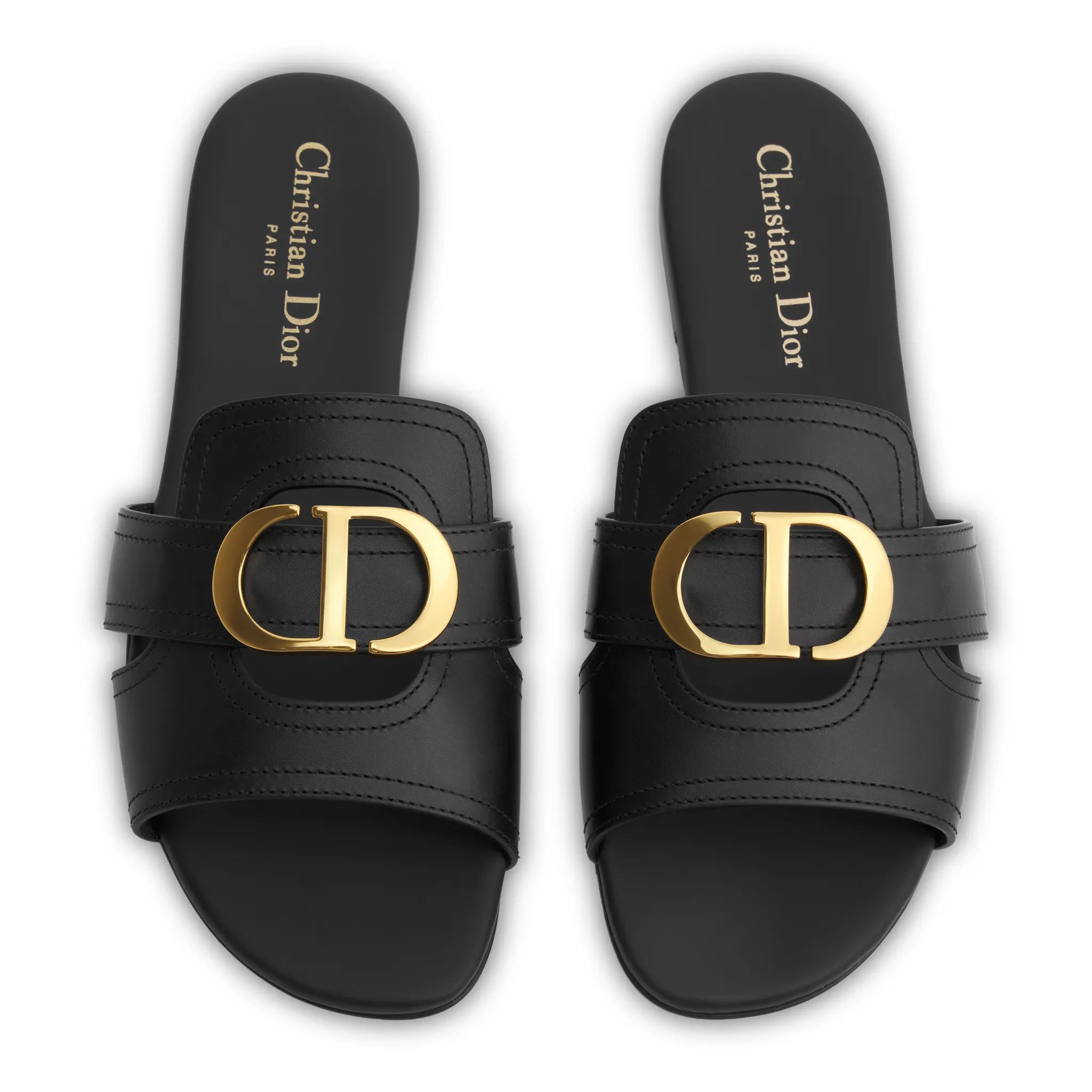 Front View of Dior 30 Montaigne Calfskin Black Slides