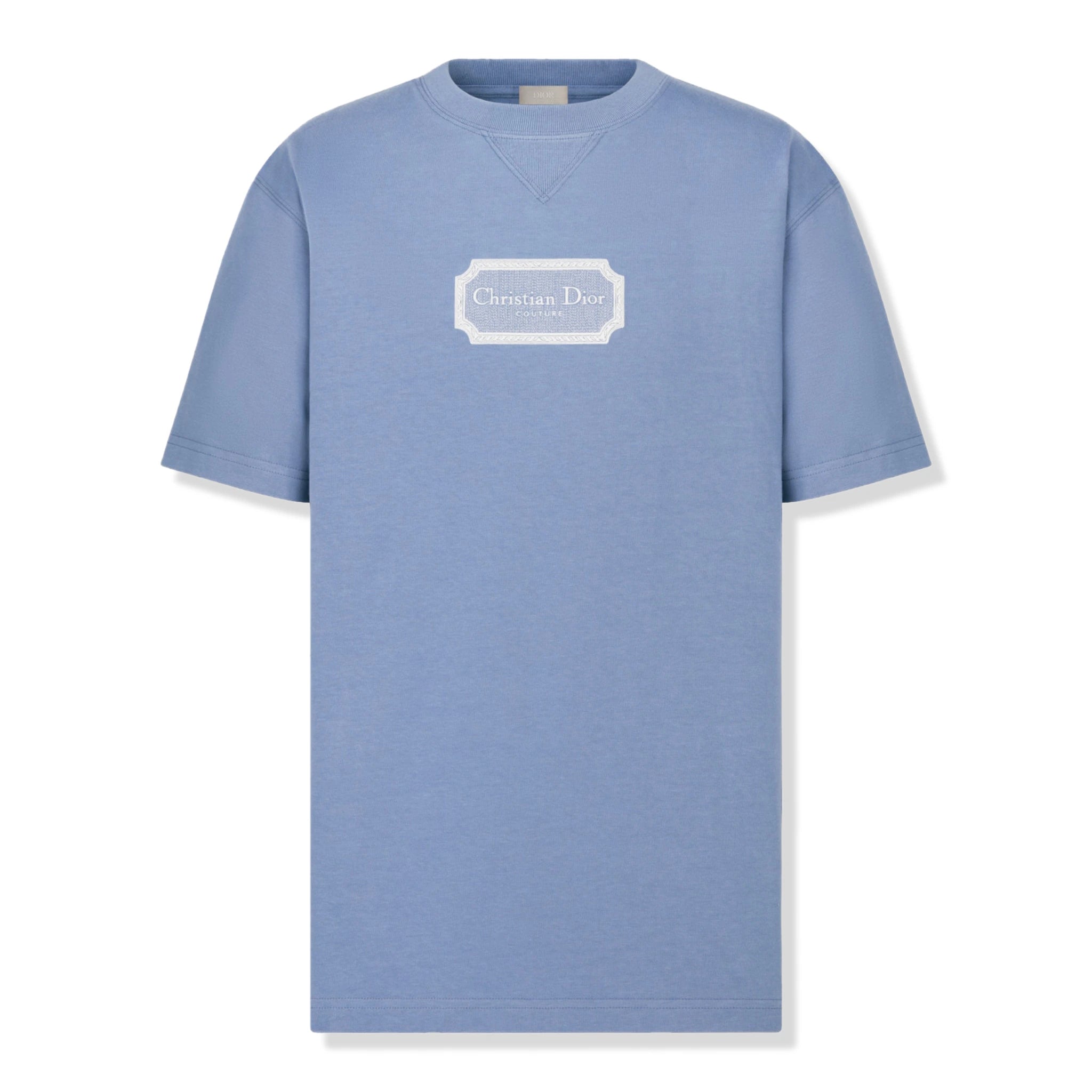 Front view of Dior 'Christian Dior Couture' Relaxed Fit Blue T Shirt 343J696C0554_C580