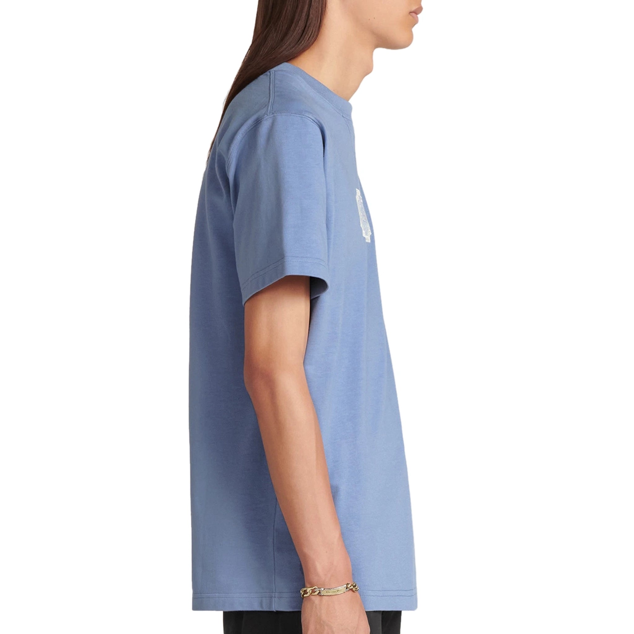 Model side view of Dior 'Christian Dior Couture' Relaxed Fit Blue T Shirt 343J696C0554_C580