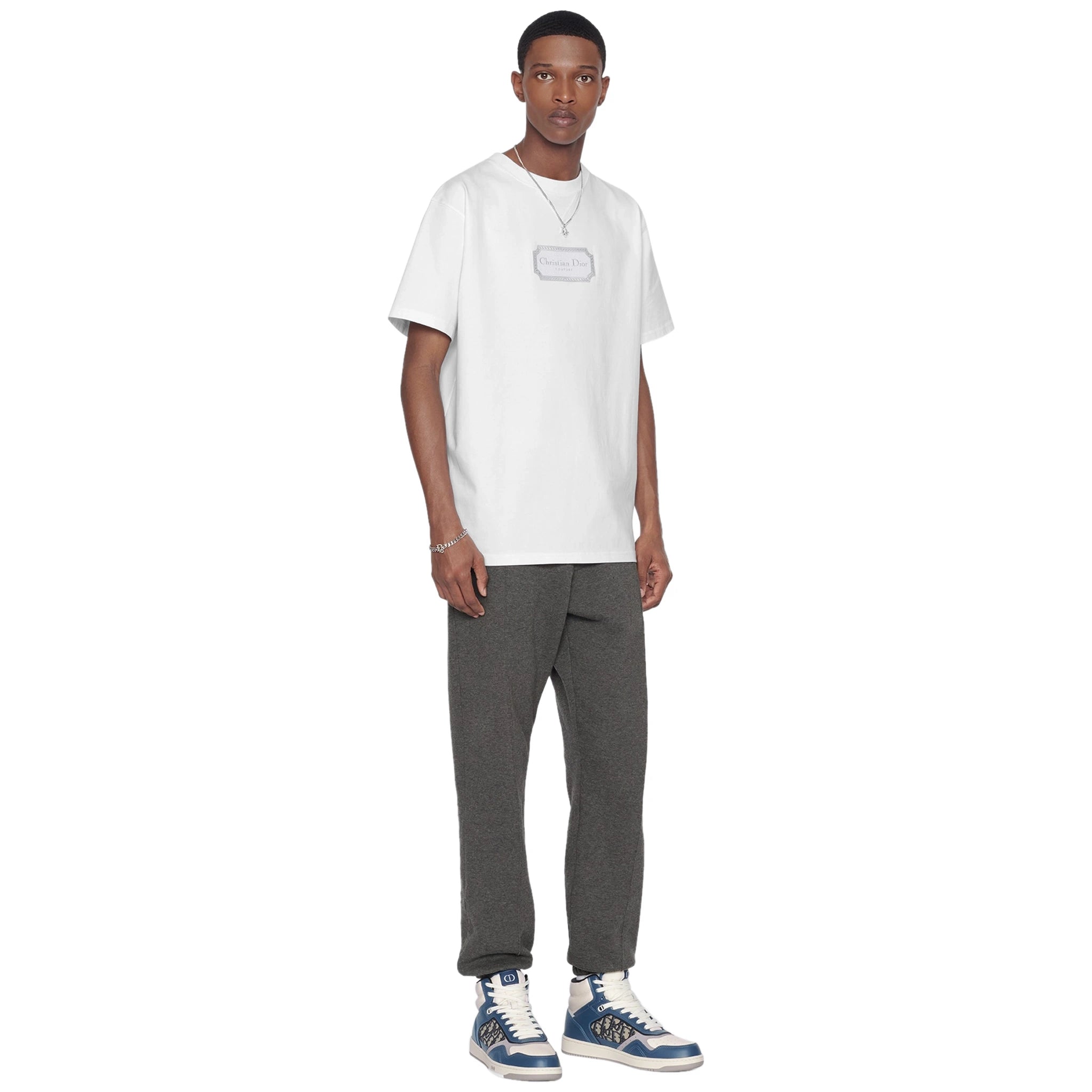 Model view of Dior 'Christian Dior Couture' Relaxed Fit White T Shirt 343J696C0554_C088