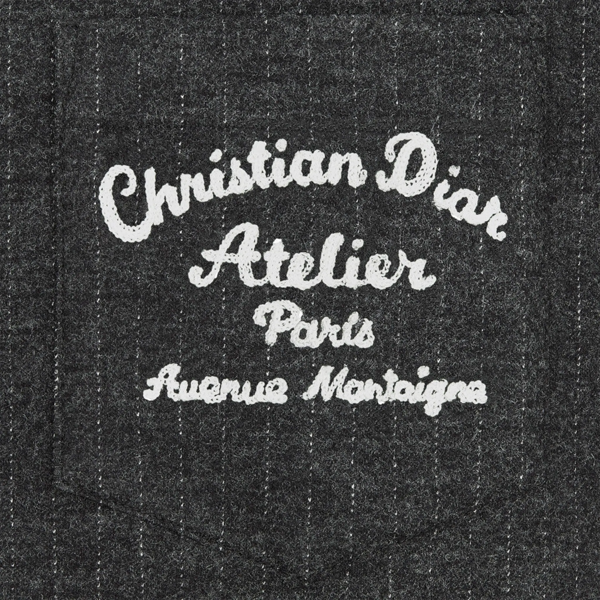 Detailed View of Dior Atelier Striped Chest Logo Dark Grey T Shirt 213J637A0739_C870