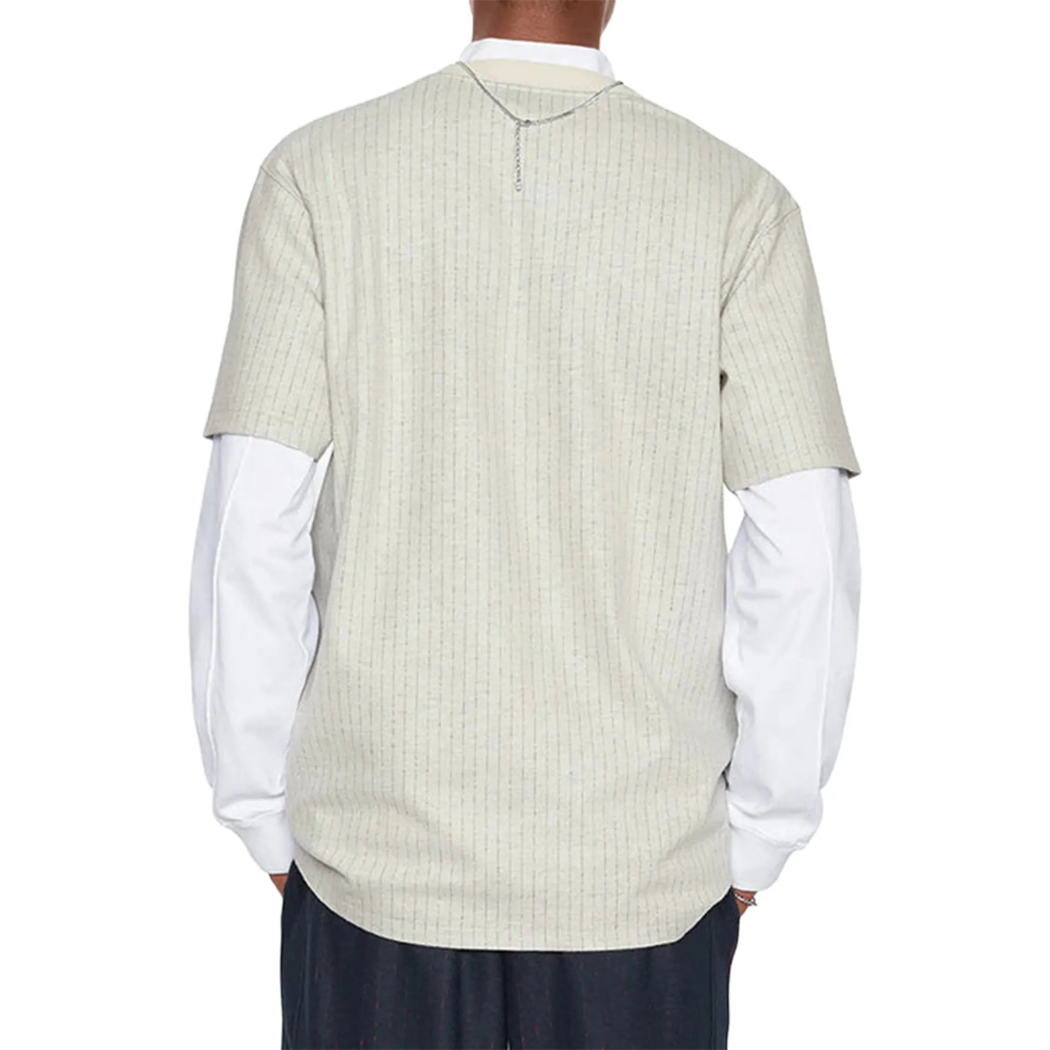 Back View of Dior Atelier Striped Chest Logo Grey T Shirt 213J637A0739_C075