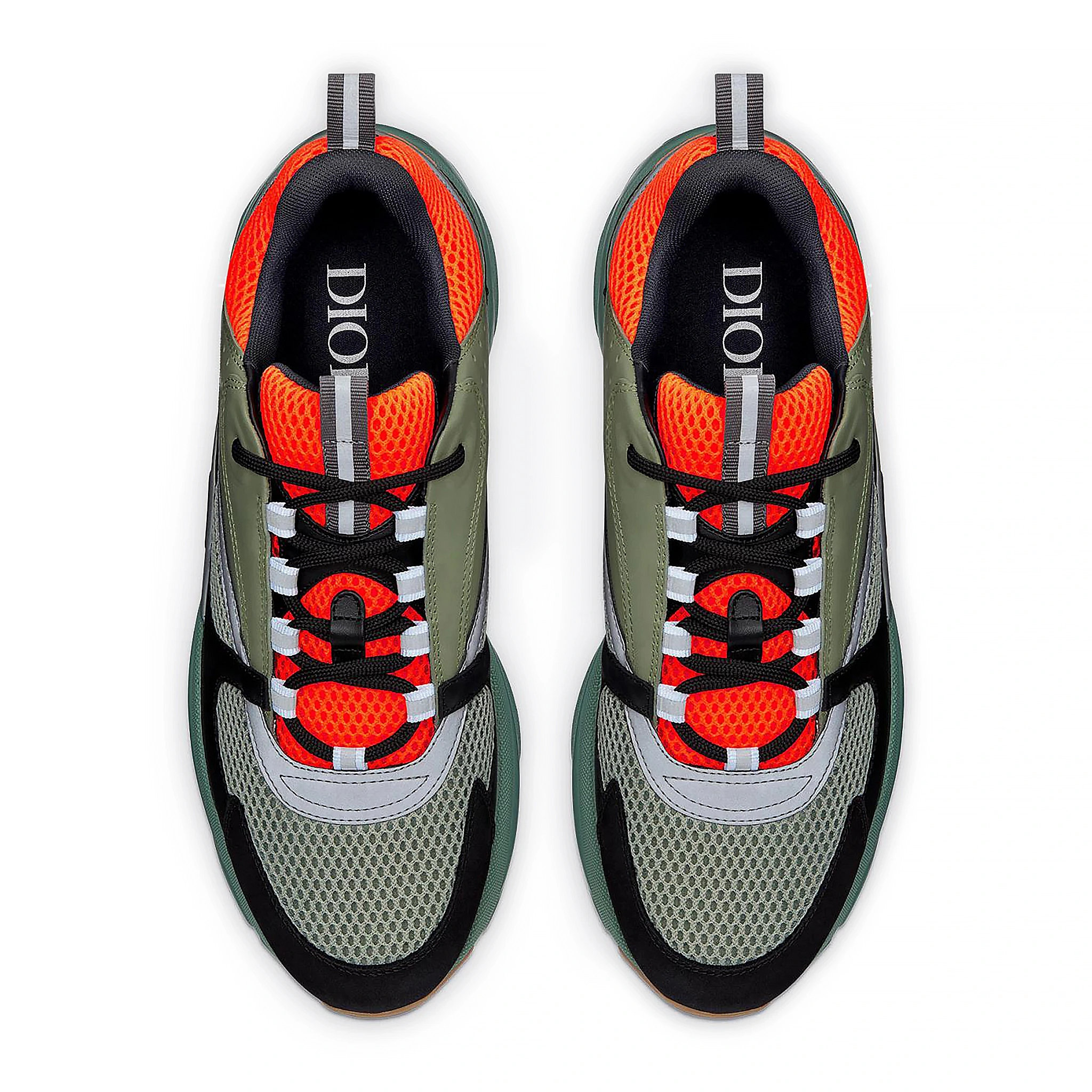 Top view of Dior B22 Orange Olive Black Trainer 3SN231YKC_H662