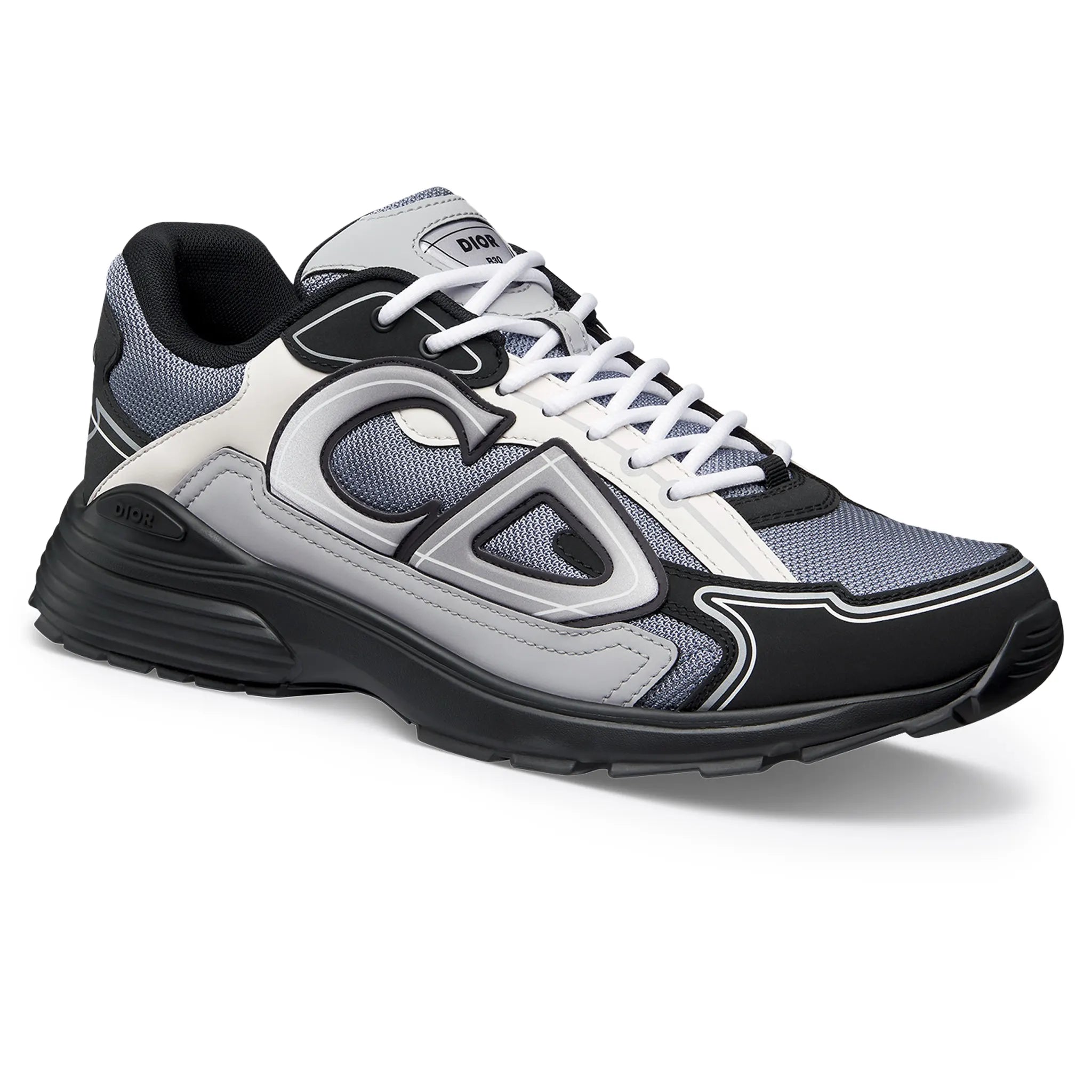 Front side view of Dior B30 Mesh Blue Grey White Black Trainer 3SN279ZRB_H068
