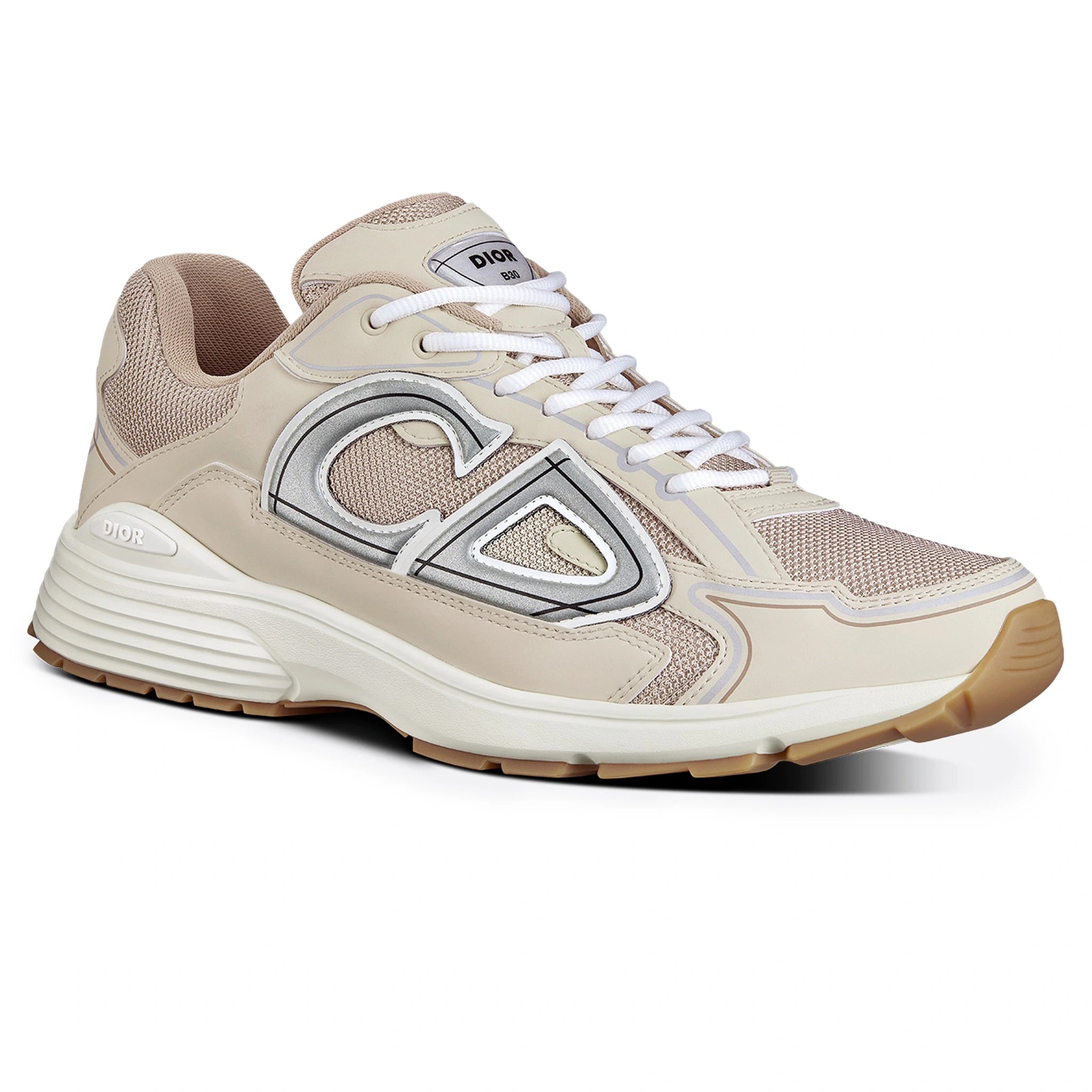 Front side view of Dior B30 Mesh Cream Trainer 3SN279ZMA_H161