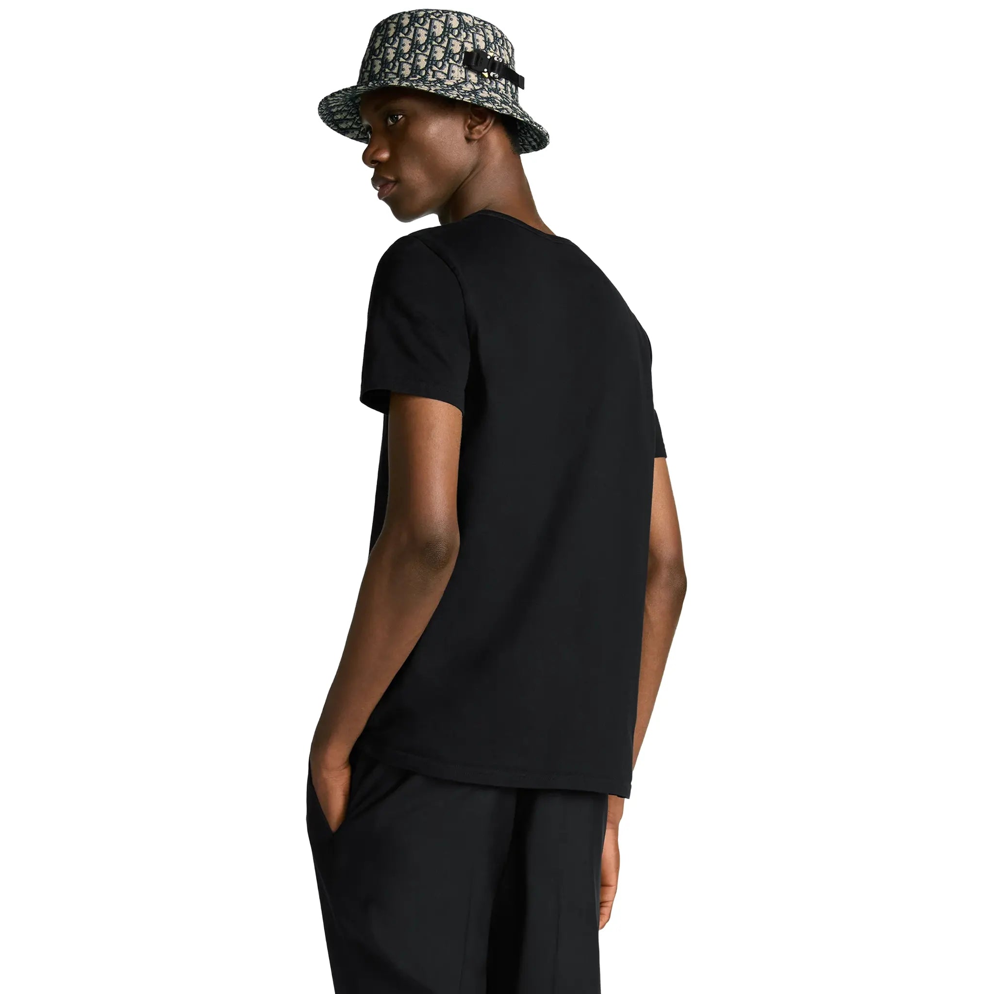 Model Back View of Dior CD Icon Black T Shirt 013J600A0677_C989