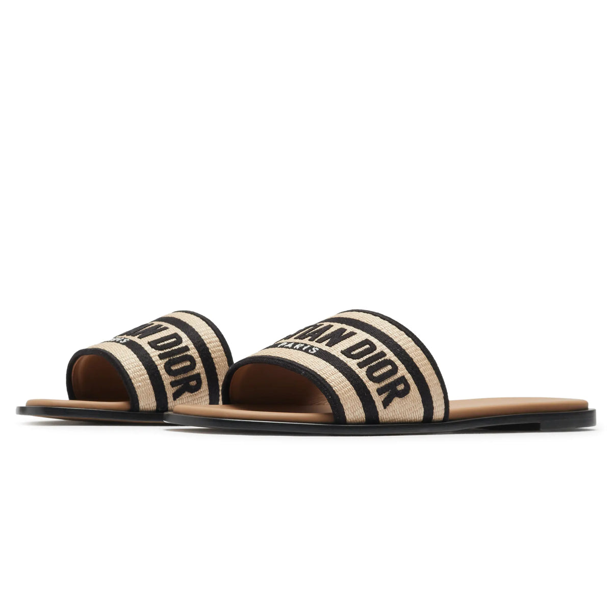 Dior Black and Beige Men\'s Logo Slide Sandals Dior Dway Embroidered Cotton Beige Black Slides | main image 3