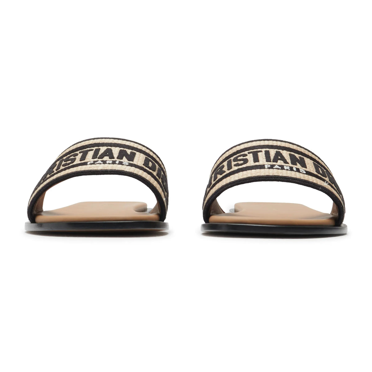 Dior Dway Embroidered Cotton Beige Black Slides |