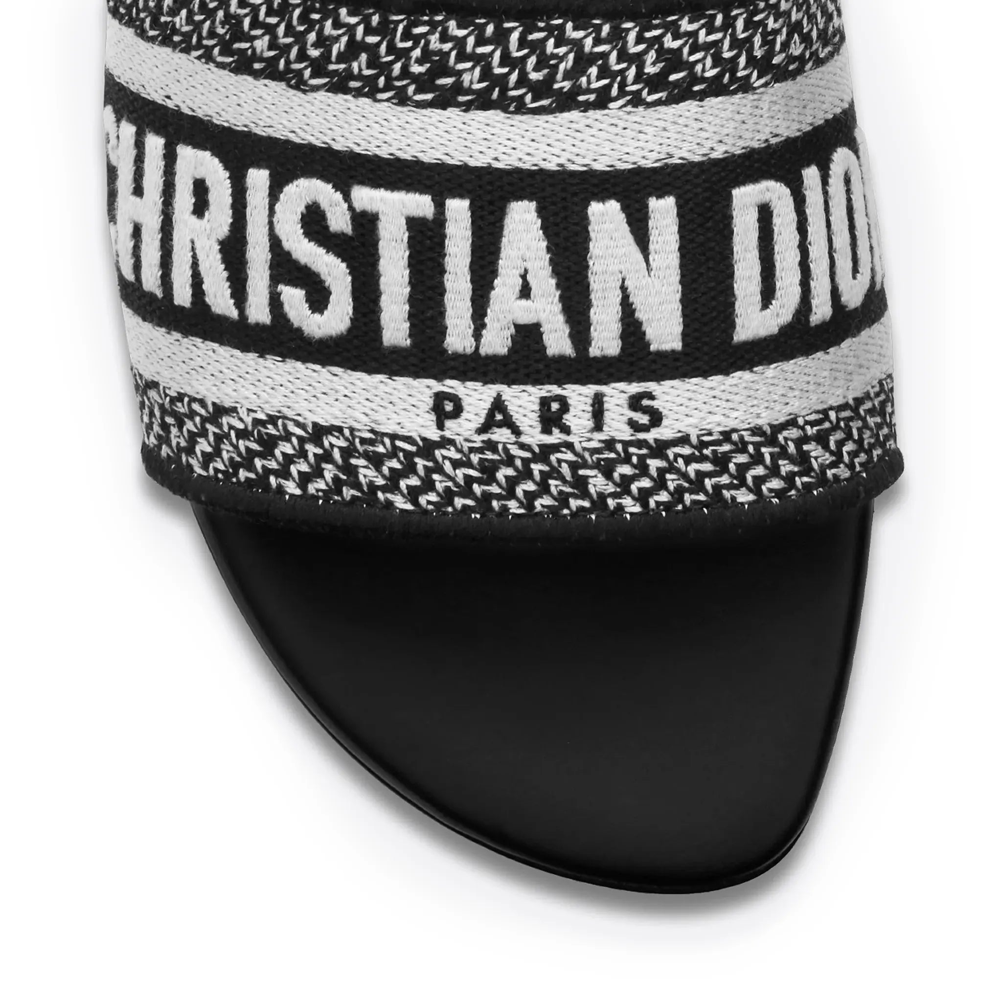 Detailed View of Dior Dway Embroidered Cotton Black White Slides KCQ166ERC_S11X