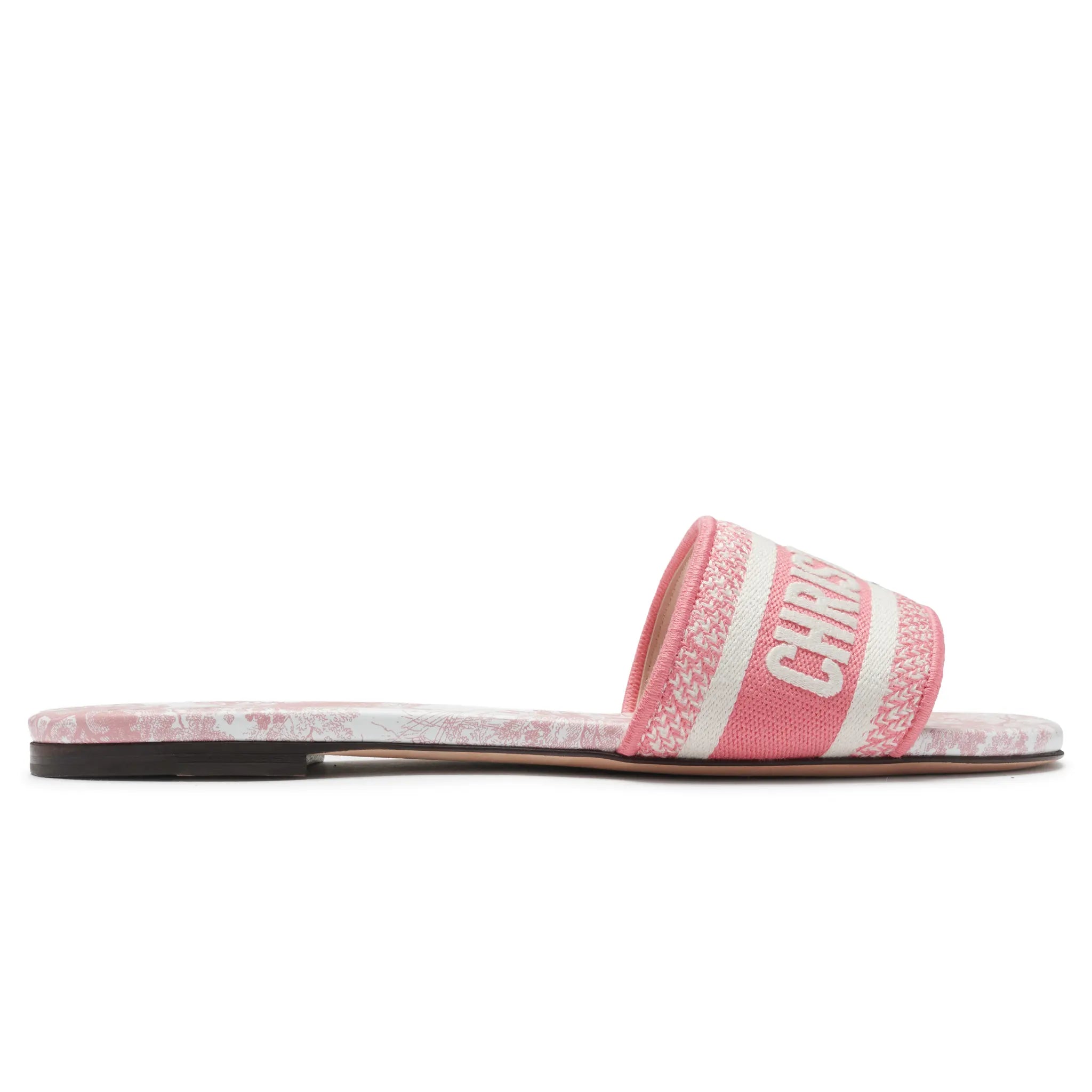 Front View of Dior Dway Embroidered Cotton Candy Pink Slides