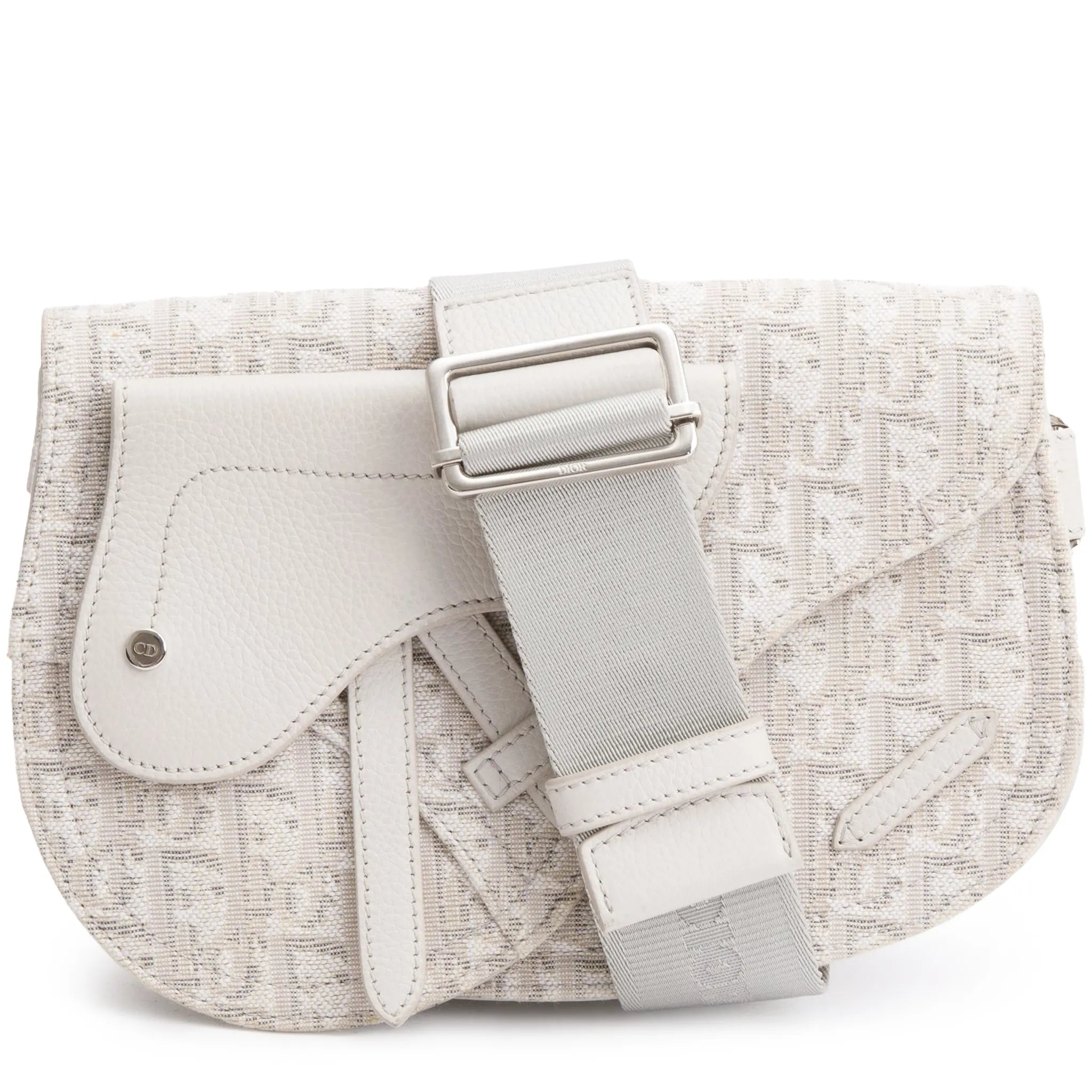 Front View of Dior Oblique Canvas Saddle Messenger Bag Beige