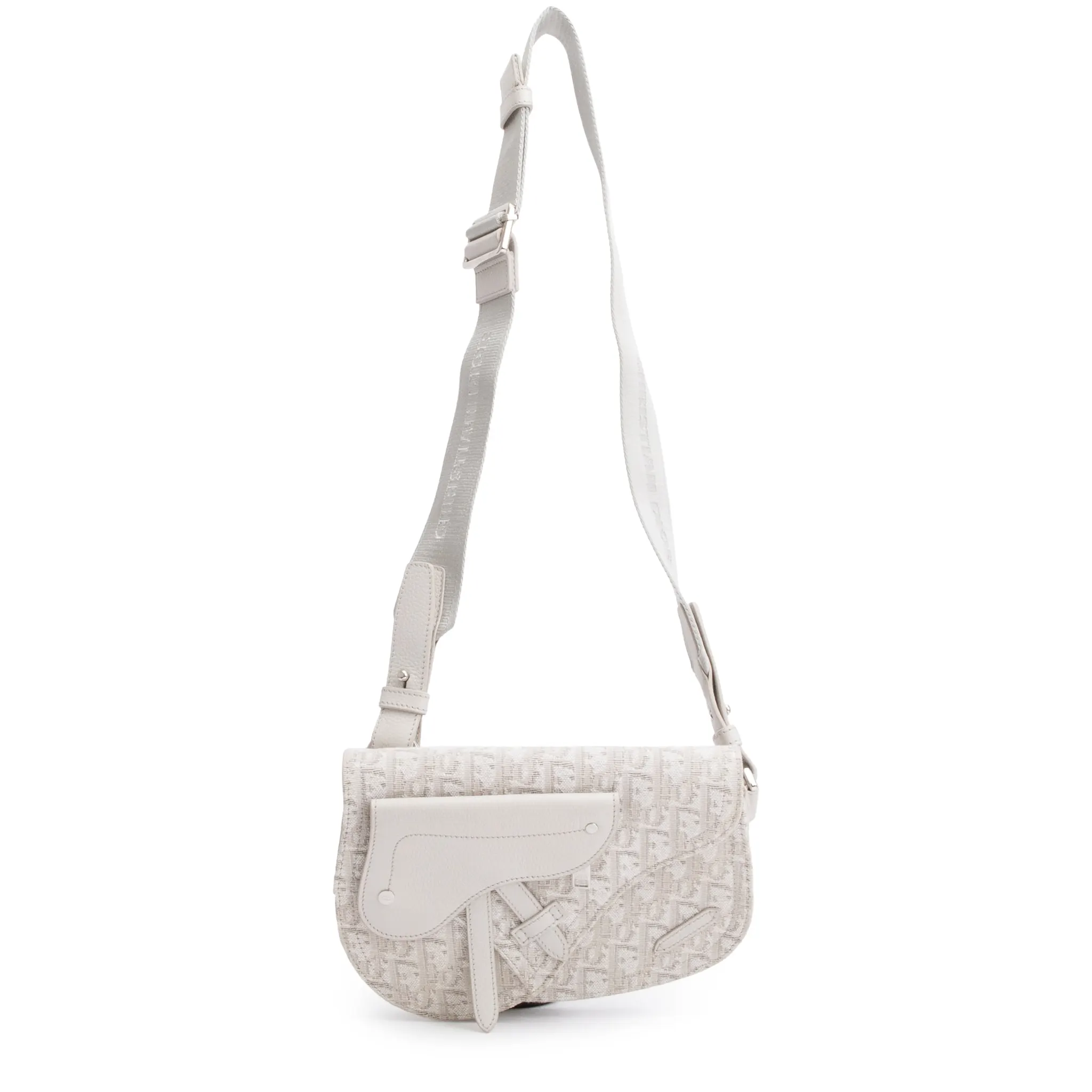 Front View of Dior Oblique Canvas Saddle Messenger Bag Beige