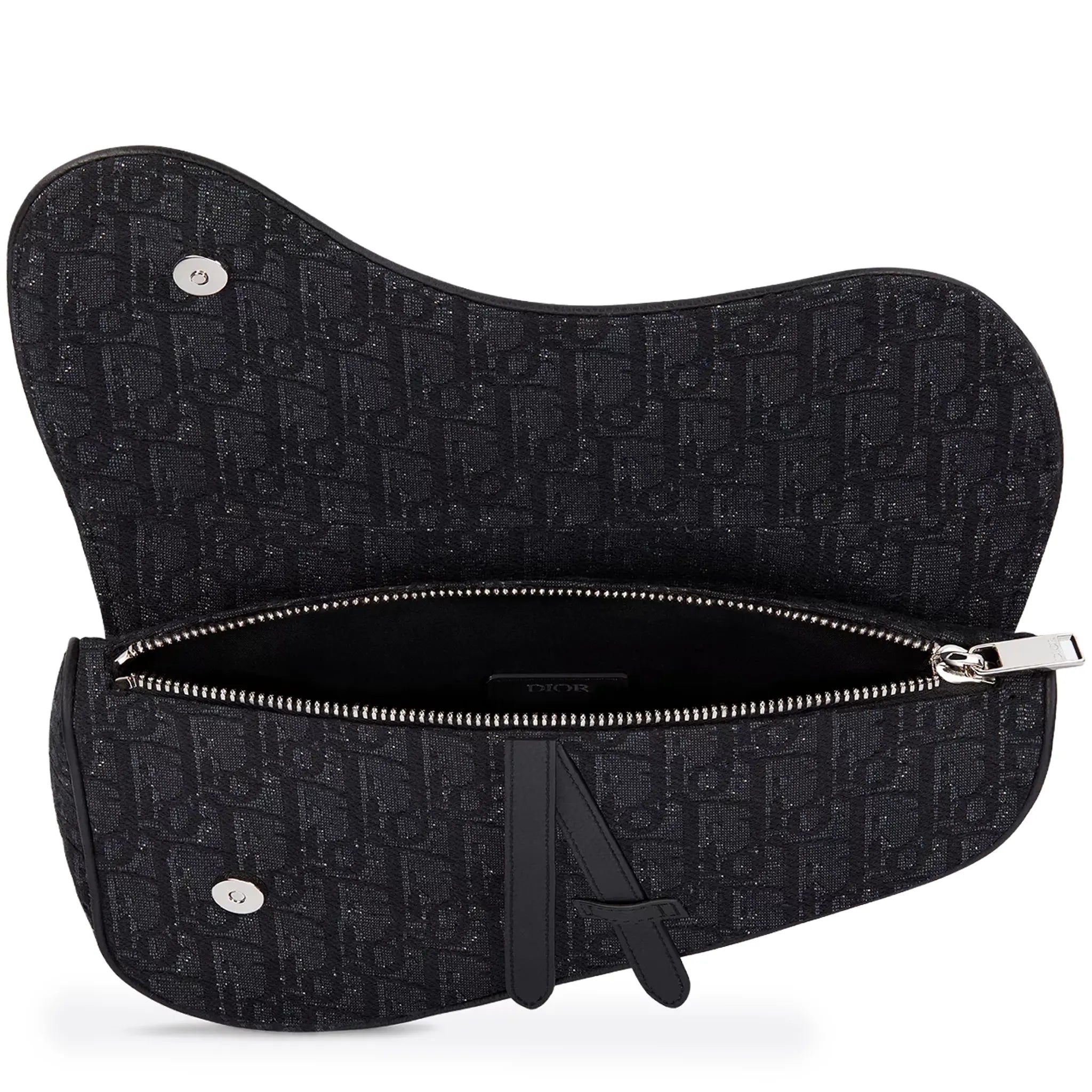 Zip View of Dior Oblique Jacquard Black Saddle Bag 1ADPO093YKY_H00N