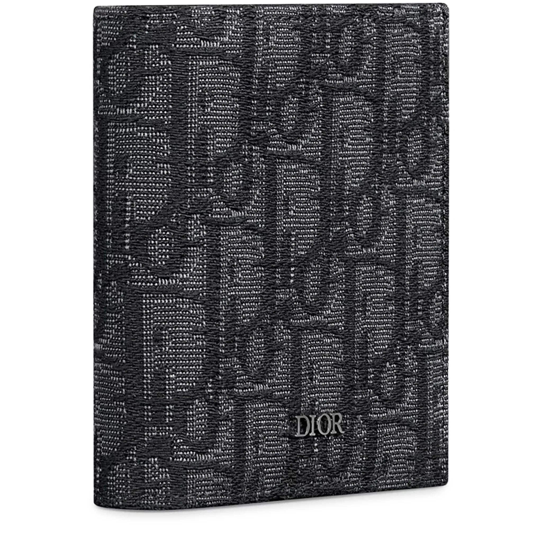 Front Side View of Dior Oblique Jacquard Black Vertical Bifold Wallet 2ESBH072YSE_H03E