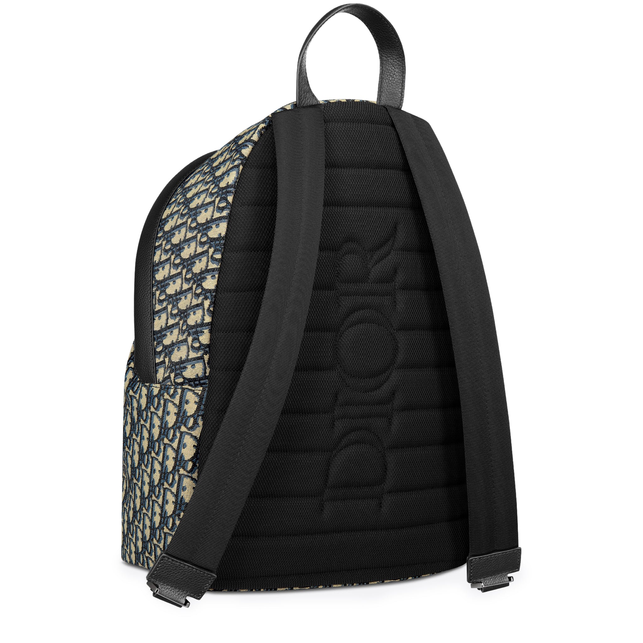 Back view of Dior Oblique Jacquard Rider Backpack Beige Black 1VOBA088YKY_H28