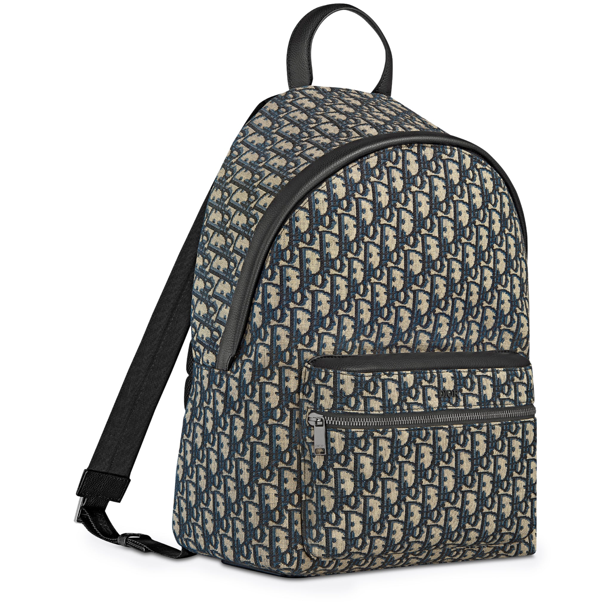 front side view of Dior Oblique Jacquard Rider Backpack Beige Black 1VOBA088YKY_H28