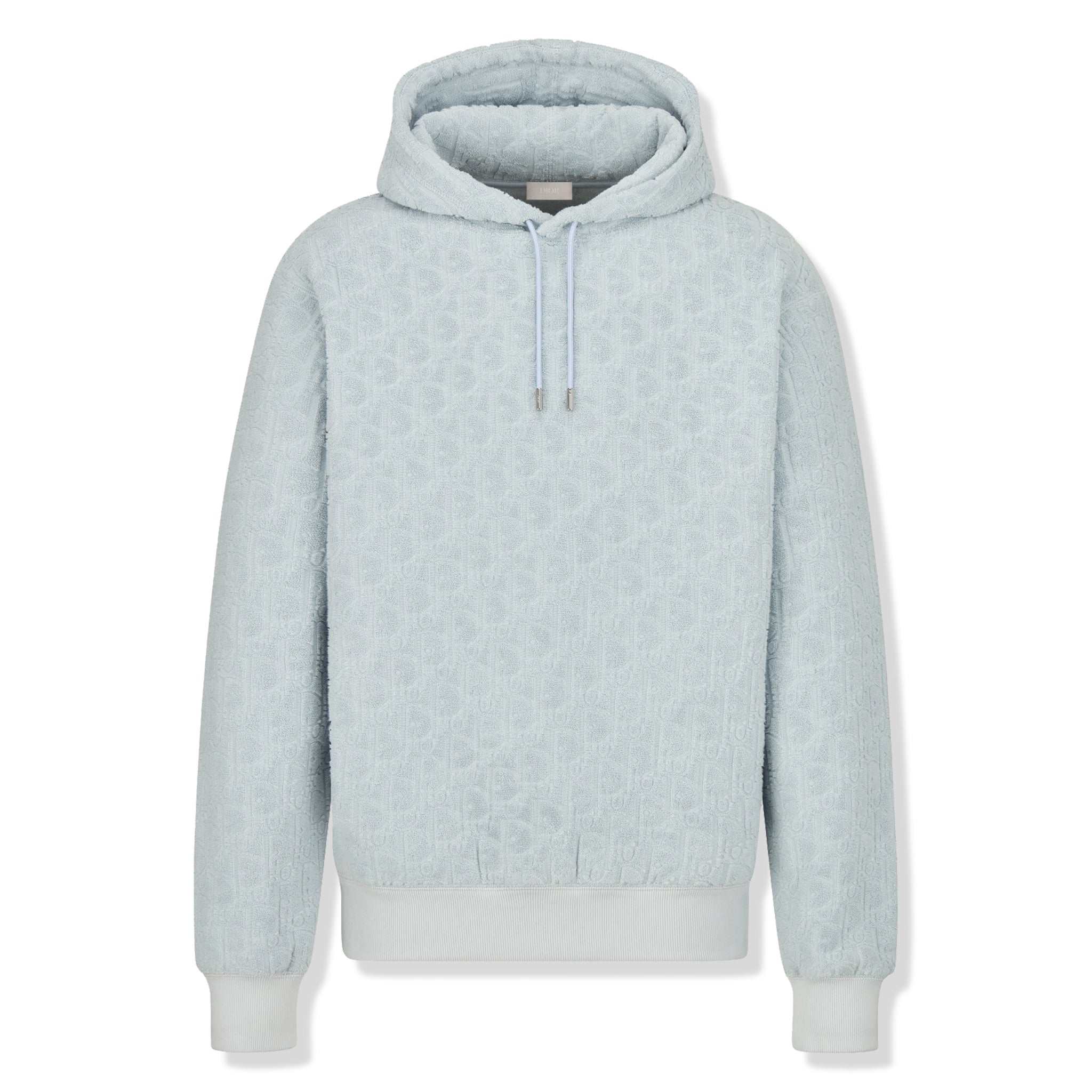 Front view of Dior Oblique Towelling Terry Cotton Relaxed Fit Blue Hoodie 113J631A0684_C585