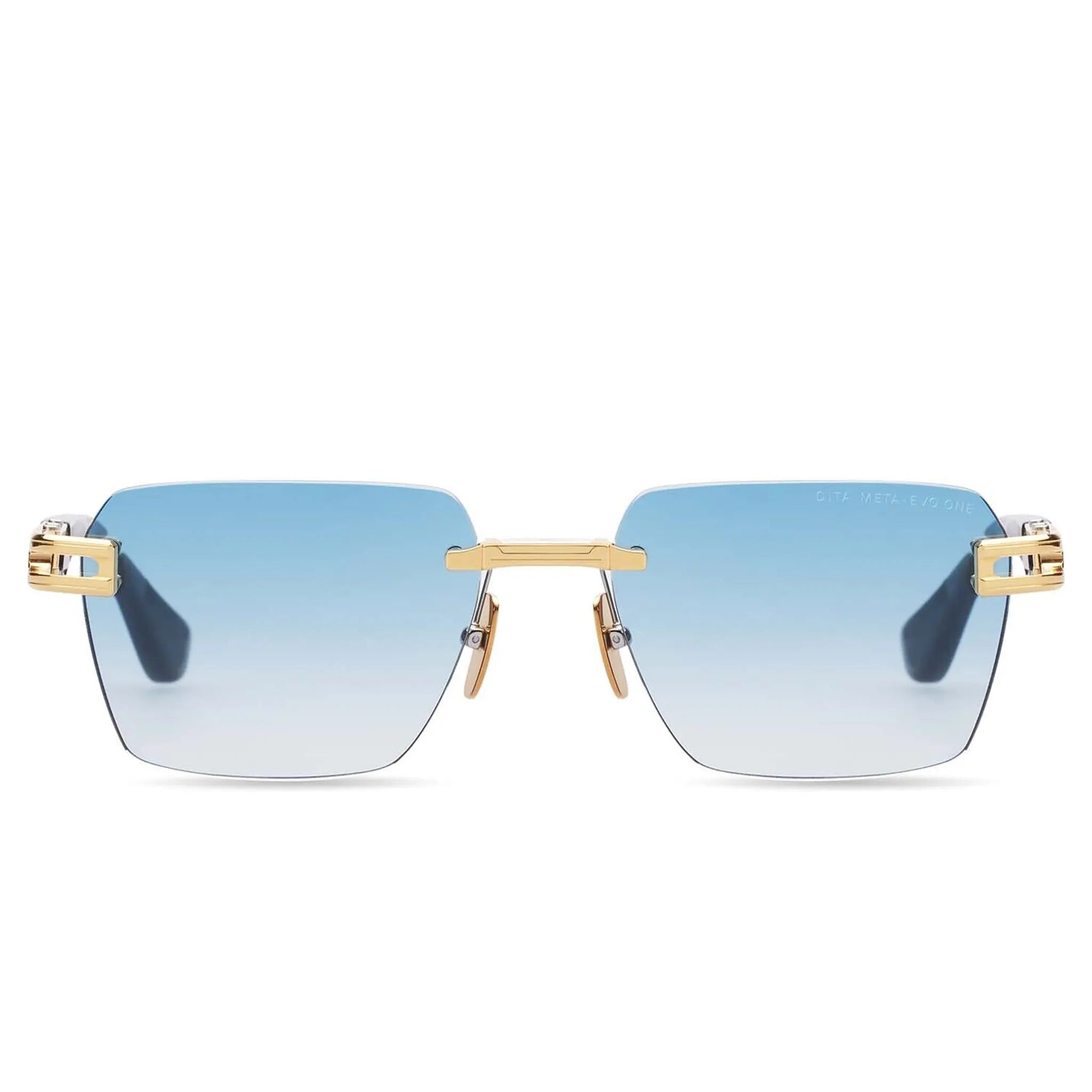 Front view of Dita Meta-EVO DTS147-A-03 Blue Gold Rimless Sunglasses