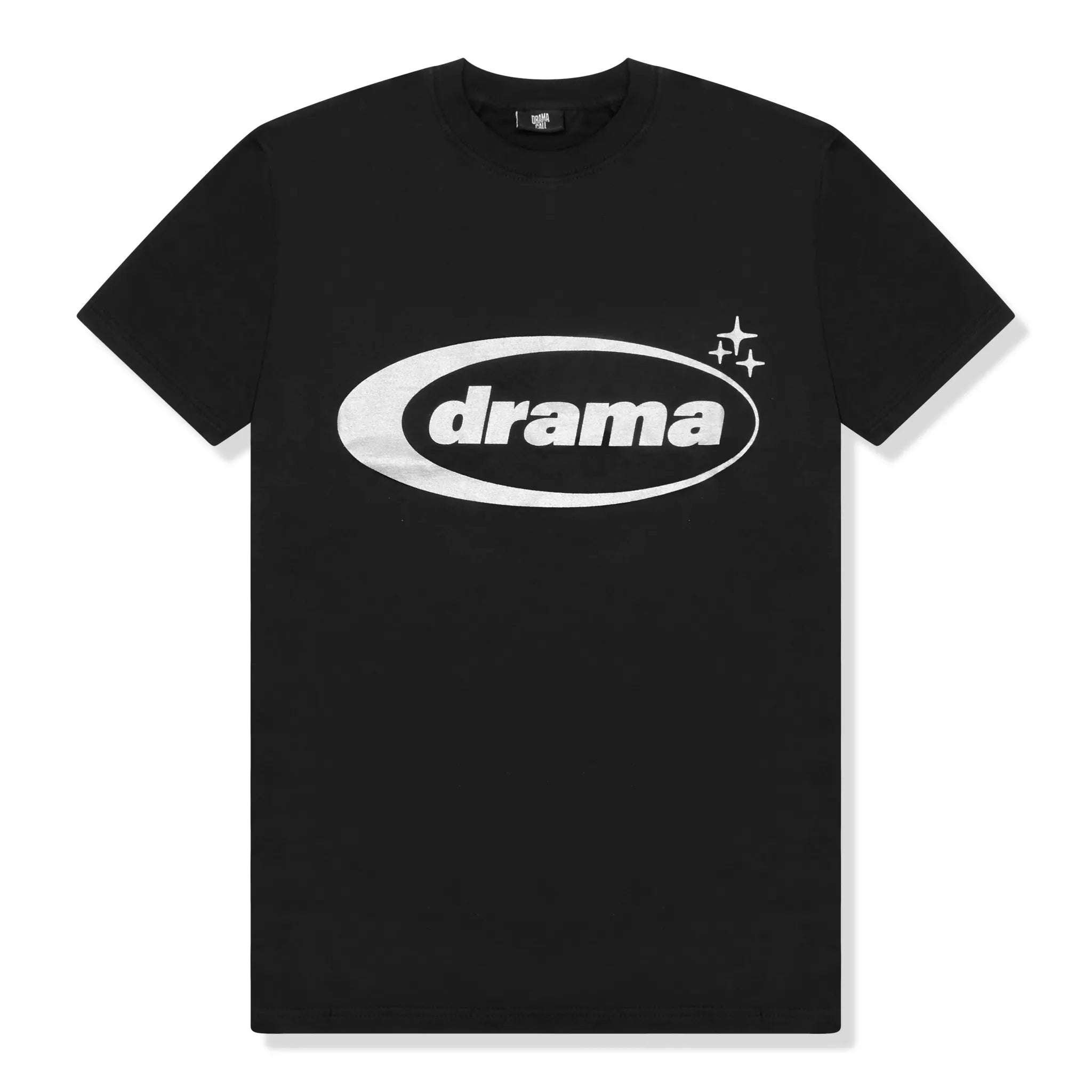 Front View of Drama Call Black Silver T Shirt