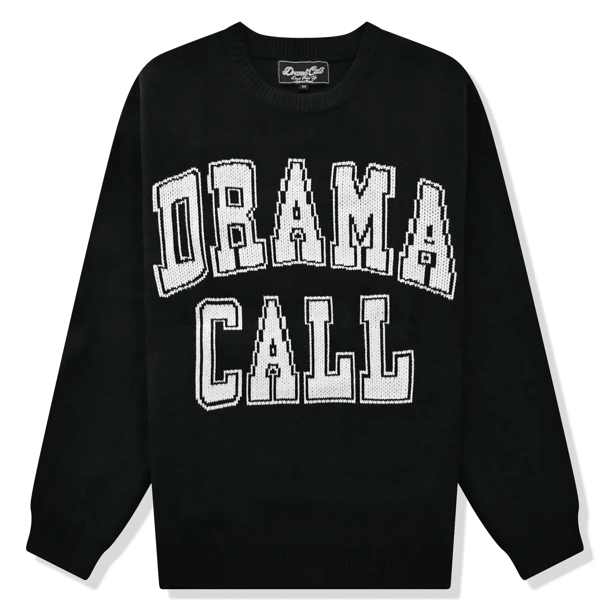 Front view of Drama Call Black White Knit Sweatshirt 