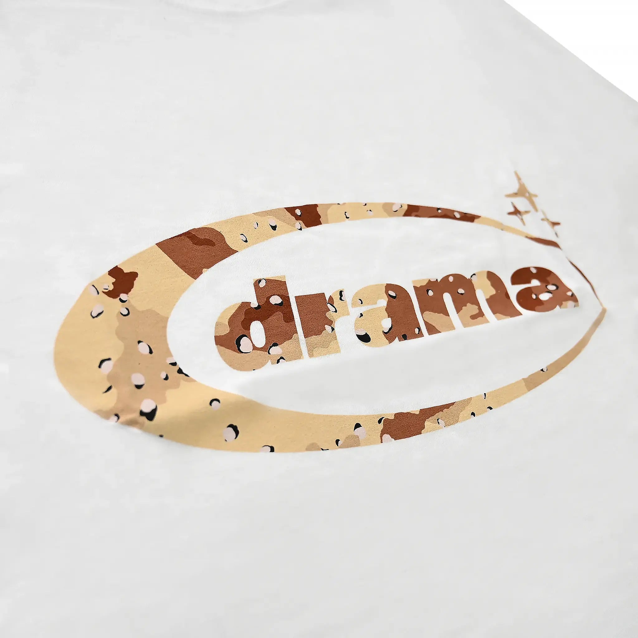 Logo view of Drama Call Desert Camo Oval White T Shirt
