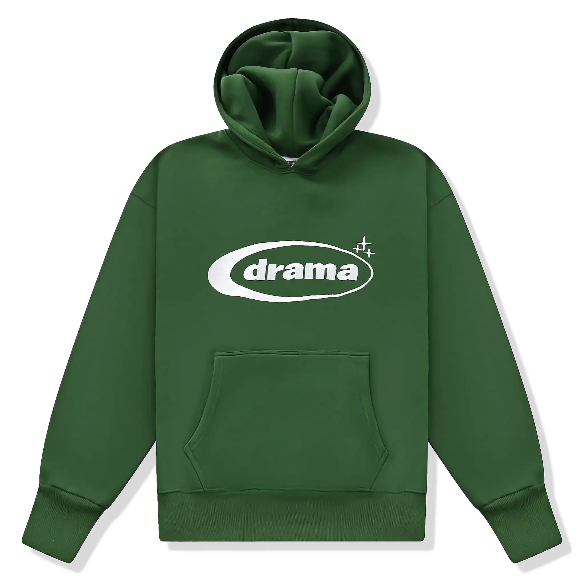 Front view of Drama Call Green White Hoodie