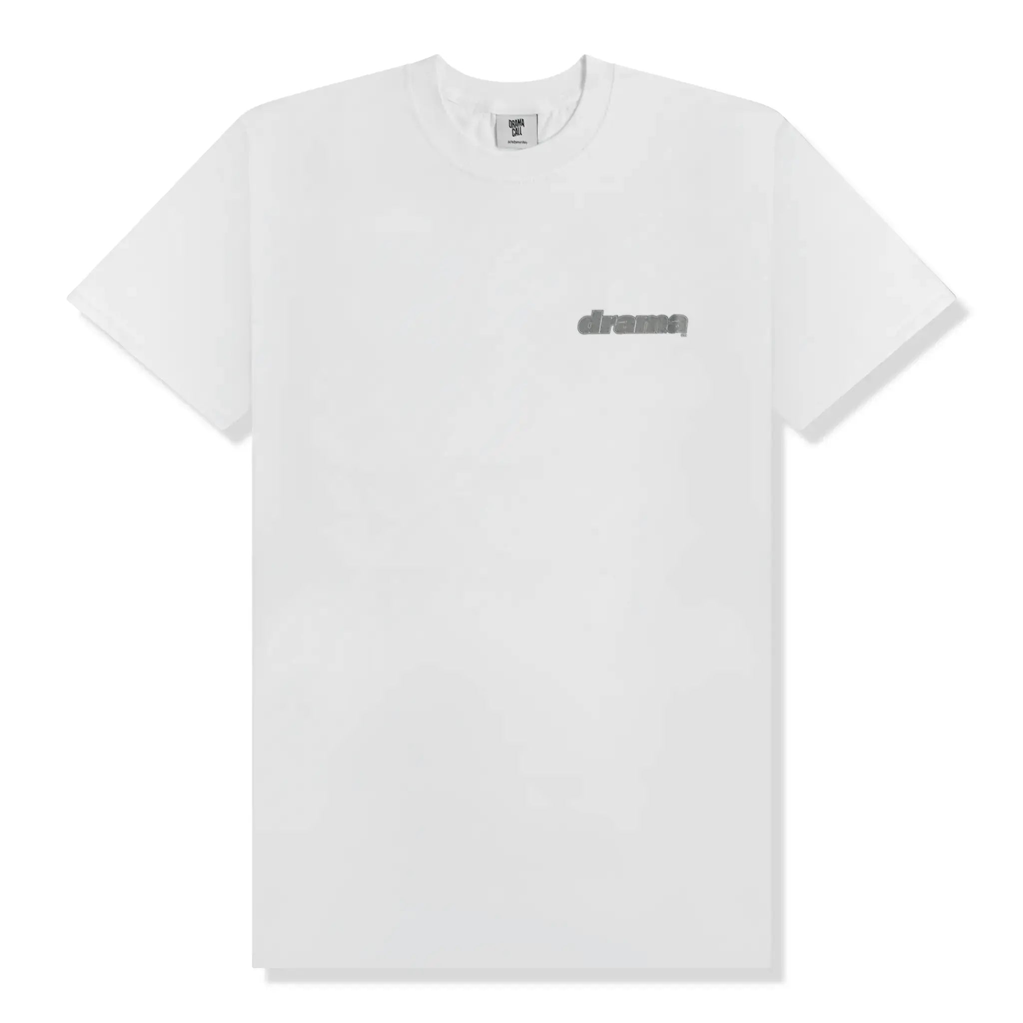 Front view of Drama Call Staple Staff White T Shirt