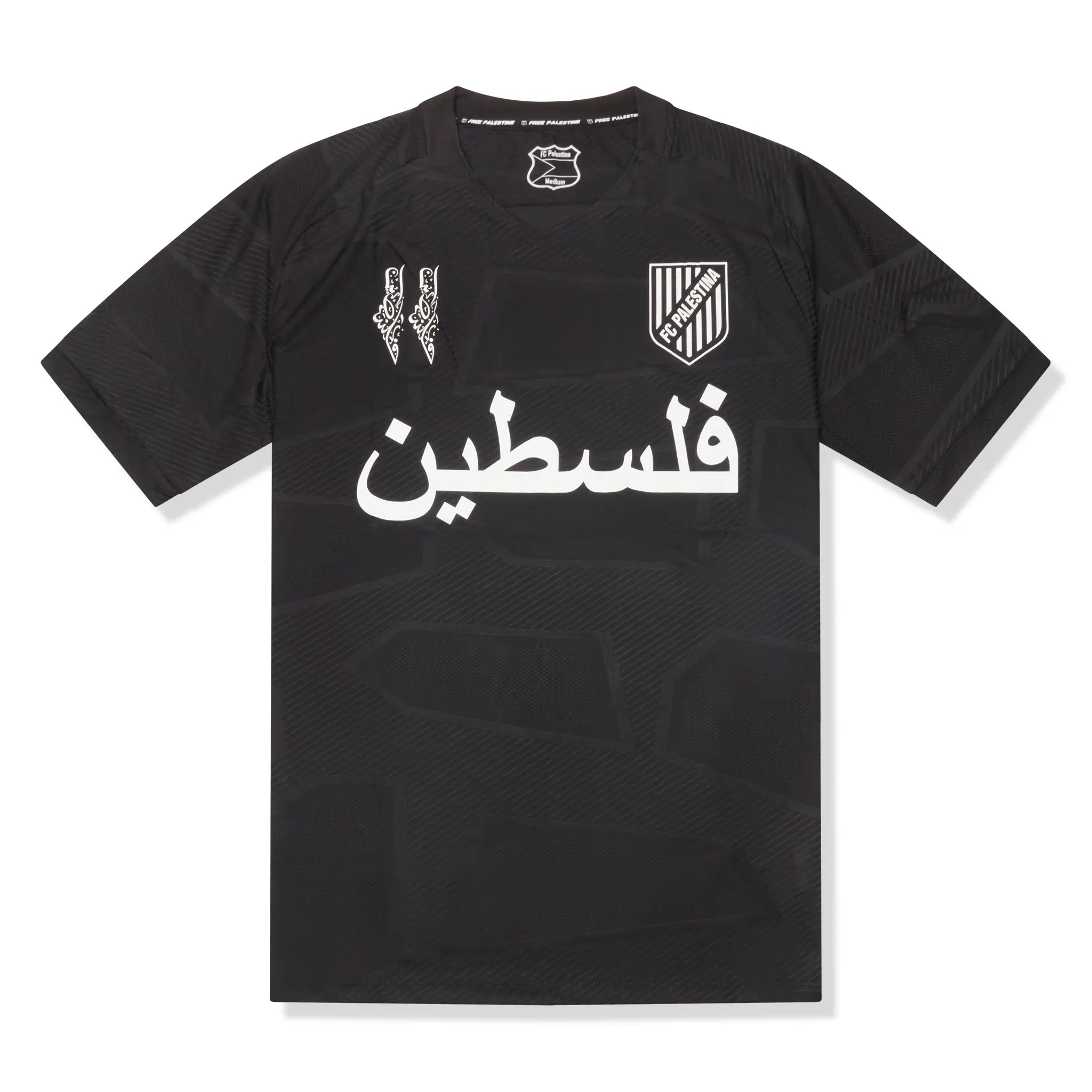 Front View of FC Palestina Palestine Black Edition Arabic Football T-Shirt