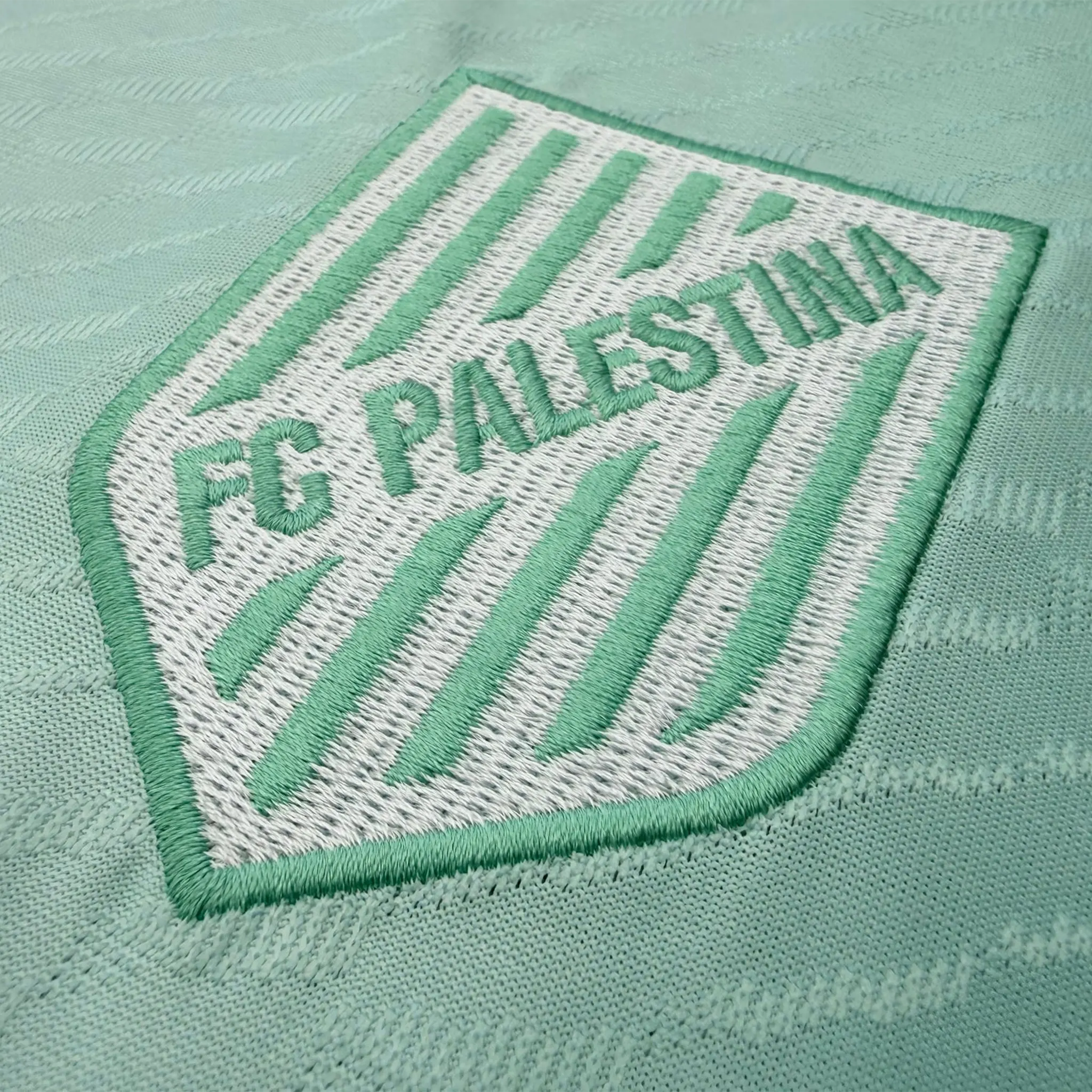 Detailed Logo View of FC Palestina x Farrah Azam Mint Mist T-Shirt