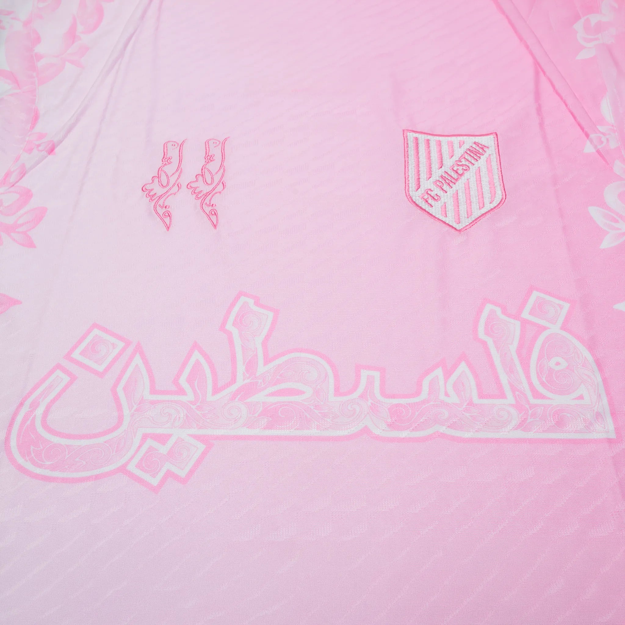 Detailed View of FC Palestina x Farrah Azam Pink Haze T-Shirt