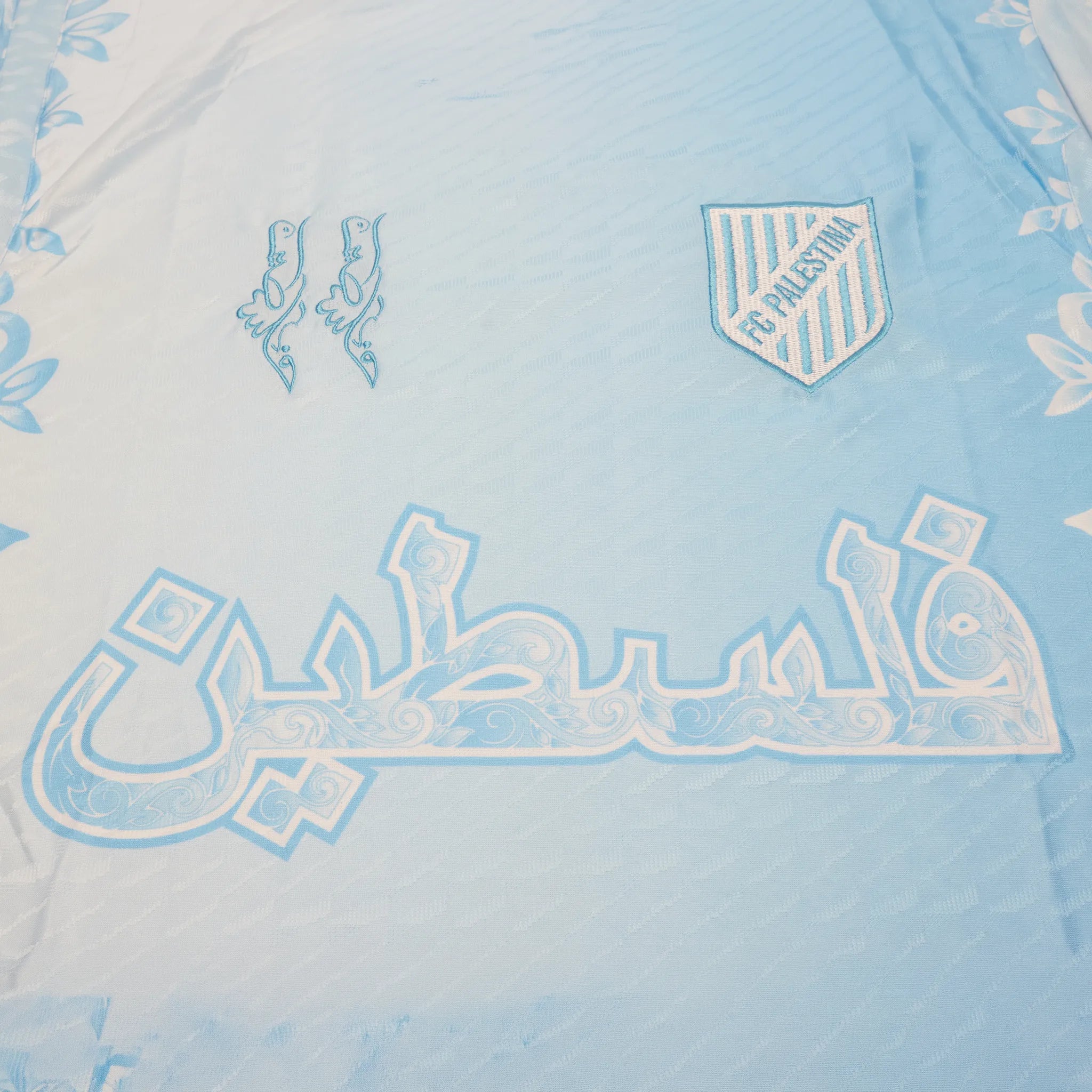 Detailed View of FC Palestina x Farrah Azam Sky Blue T-Shirt