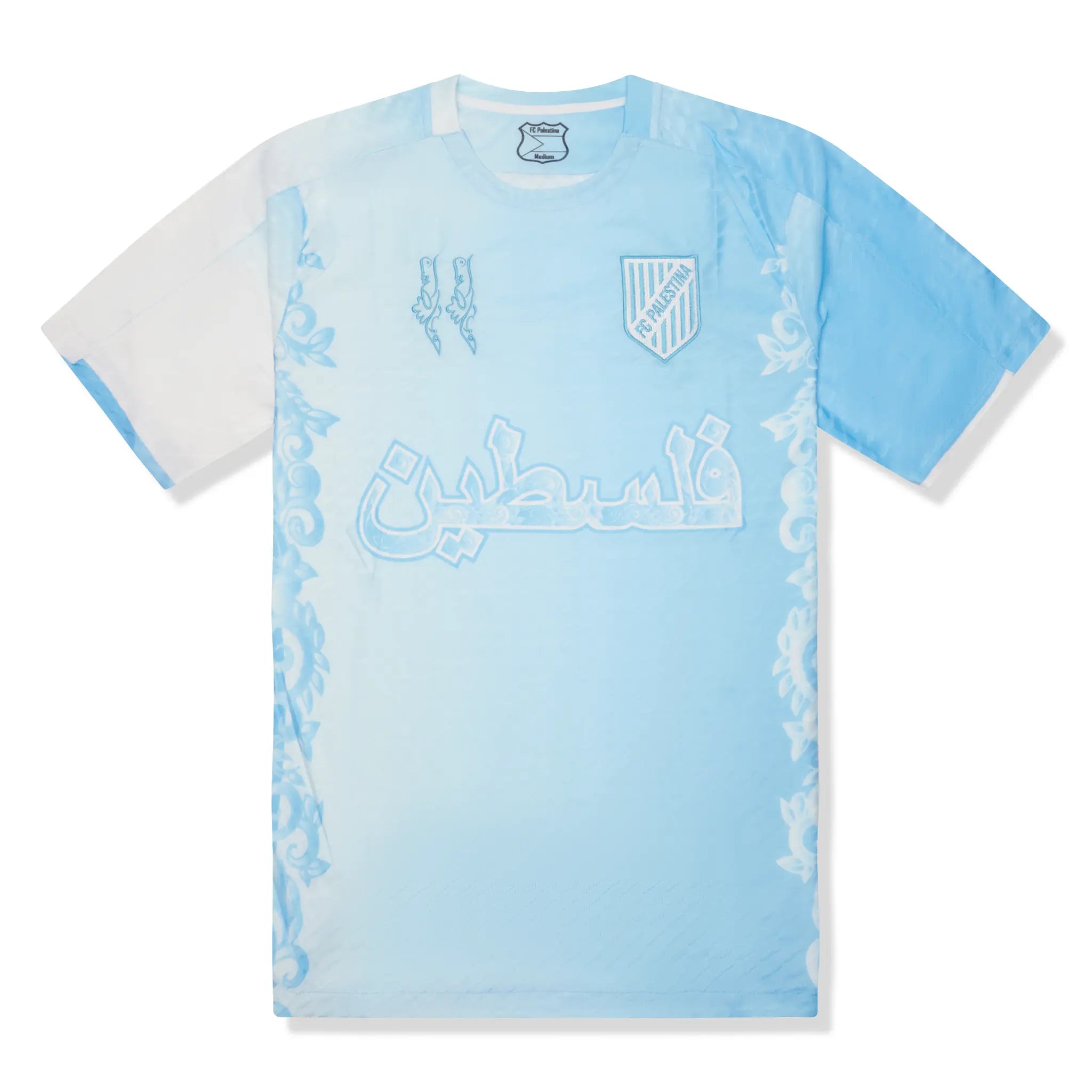 Front View of FC Palestina x Farrah Azam Sky Blue T-Shirt